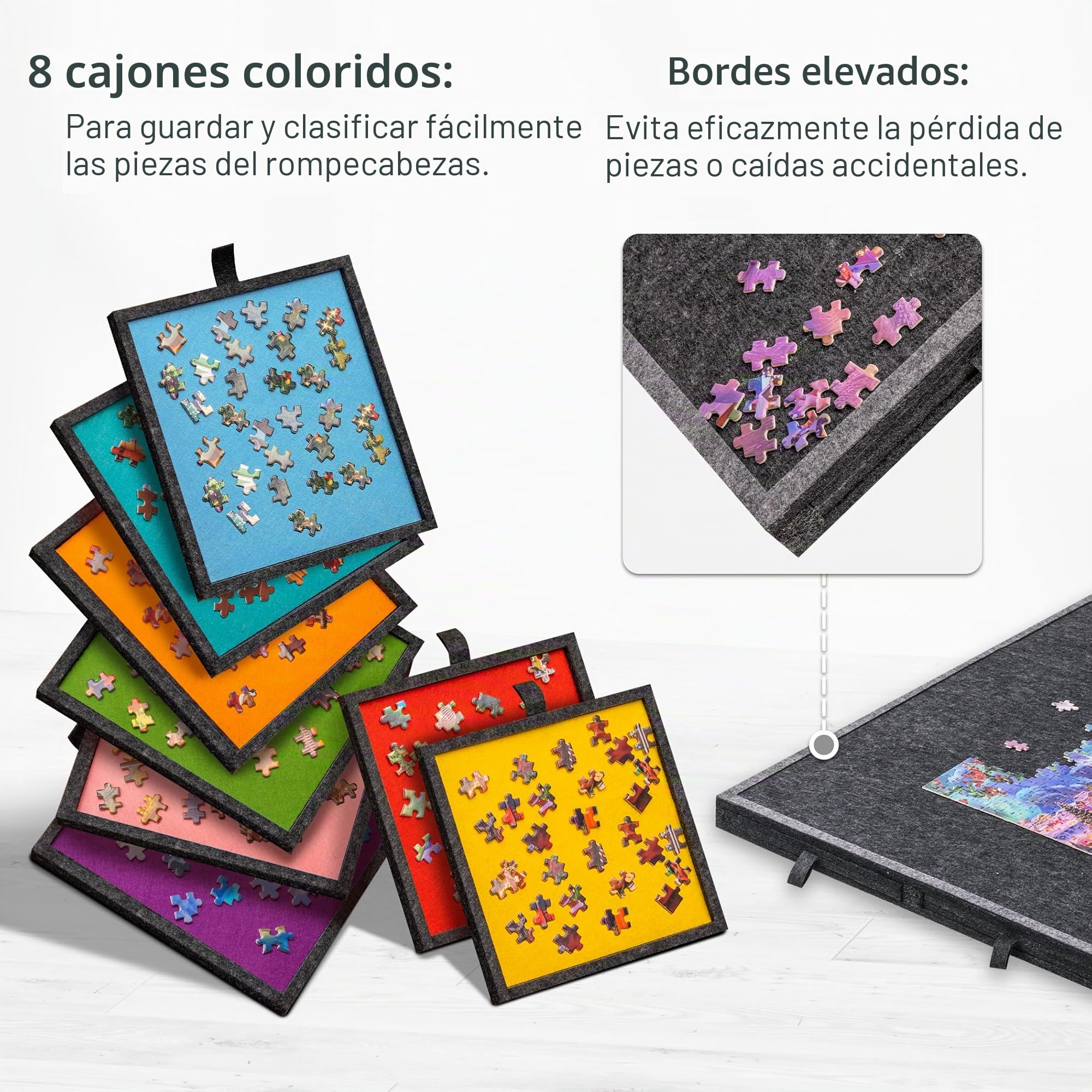 Lavievert Rompecabezas inclinable de 2000 piezas con 8 cajones coloridos y cubierta, mesa plegable con caballete integrado ajustable de 4 ángulos, mesas ligeras para adultos