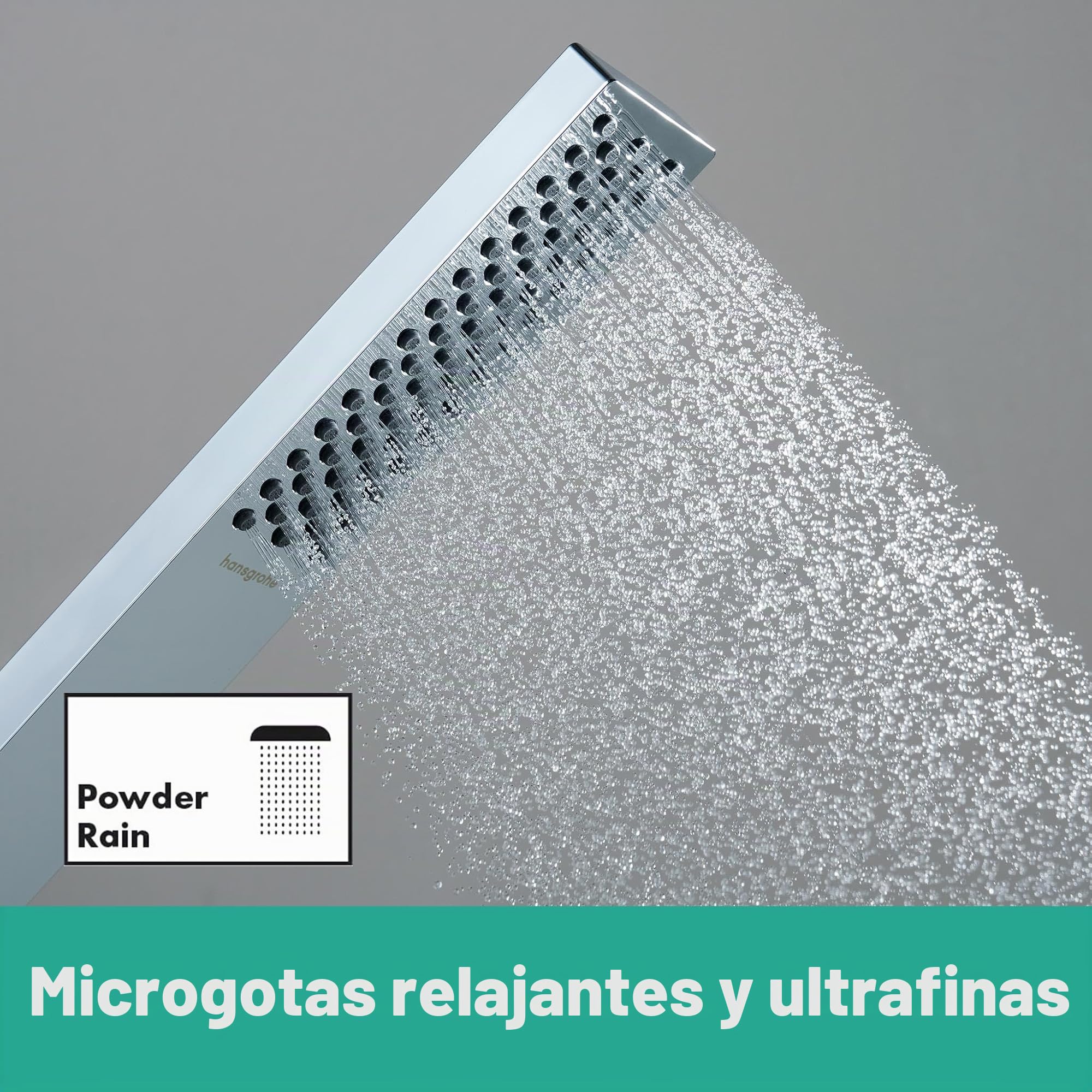 hansgrohe Pulsify E - ducha de mano ahorro de agua 9 l/min (EcoSmart), alcachofa de ducha con1 tipo de chorro, cabezal de ducha rectangular (100 x 25 mm), con sistema antical, cromo, 24320000
