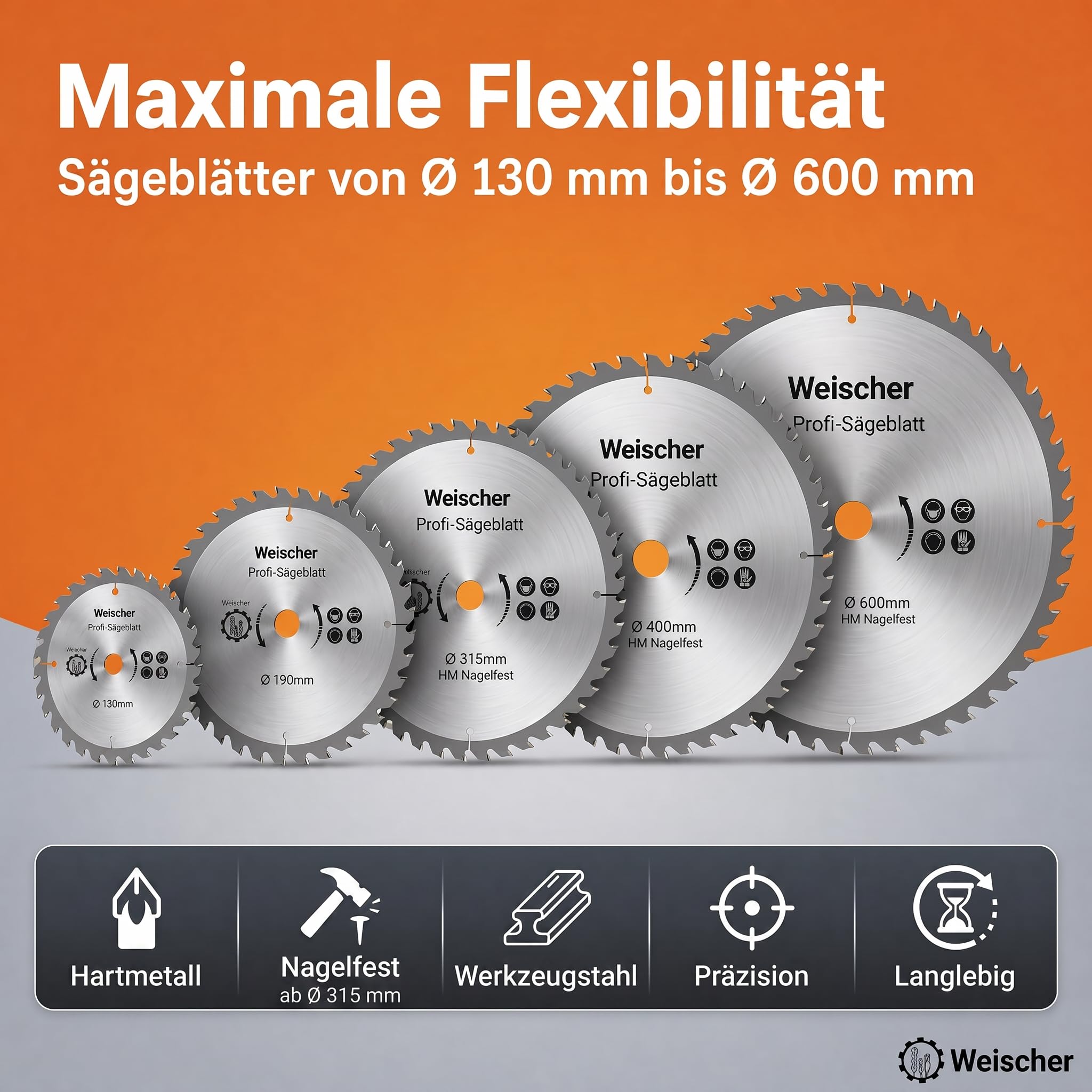 Weischer® - Kreissägeblatt 400 x 30 mm | 36 Zähne (Wechselzahn) | 30 mm Bohrung | HM Hartmetall Sägeblatt | für Paletten, Holz, Spanplatten, Bauholz | Längsschnitt Querschnitt I NAGELFEST