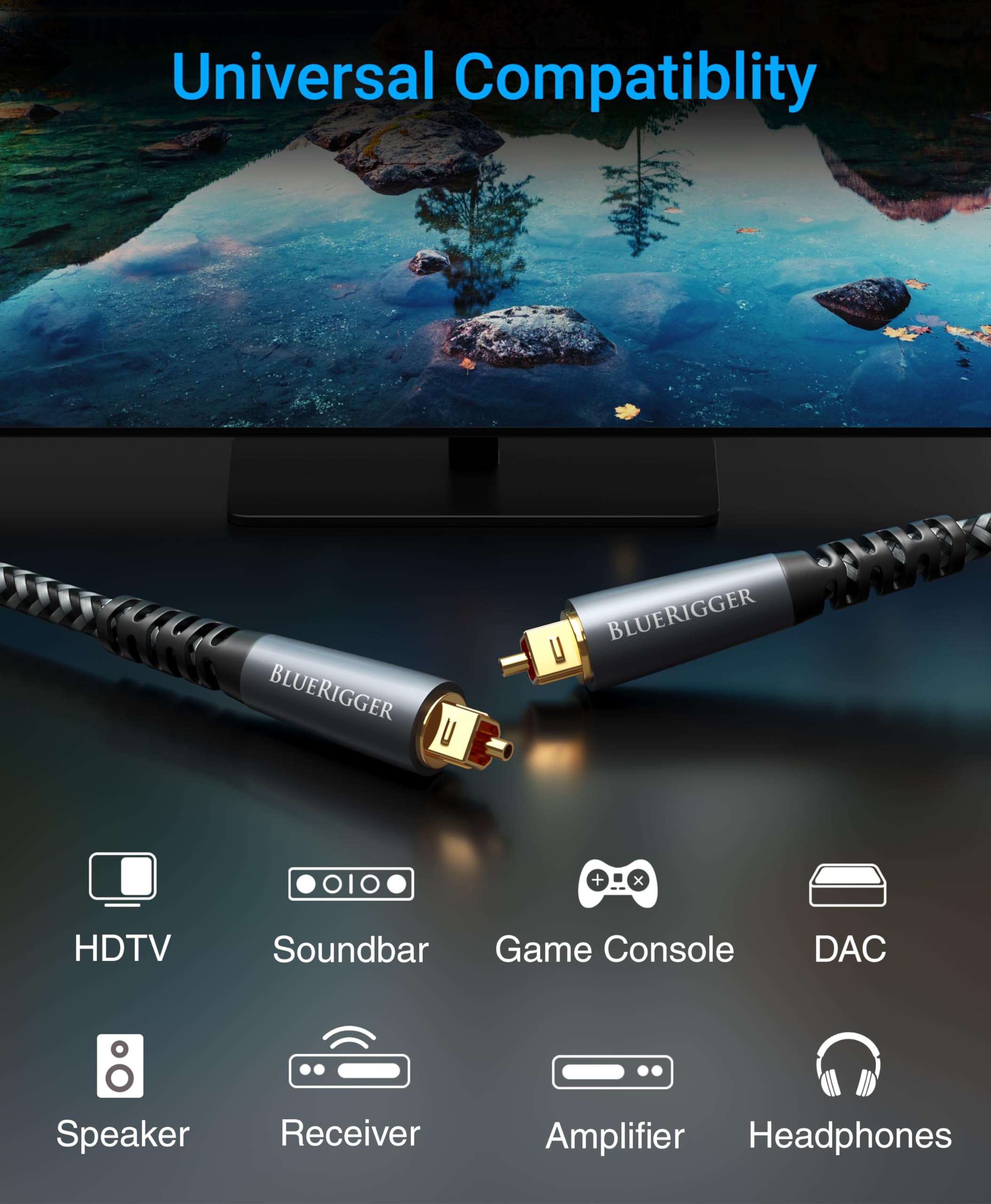 BlueRigger Câble Audio Optique Toslink 3 M - Fibre, Plaqué Or, Coque Alu - Pour Home Cinéma, TV, PS5, Xbox