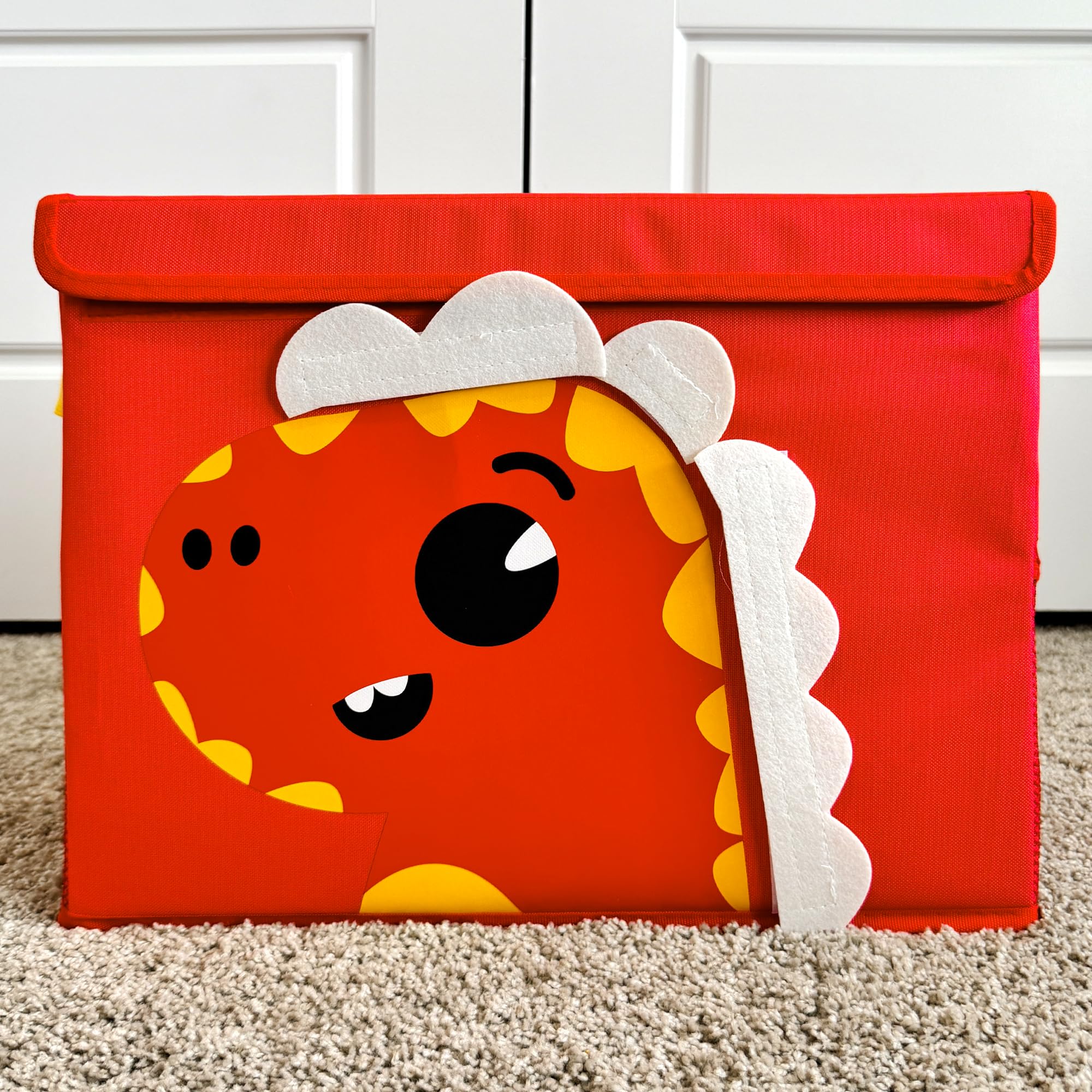 QUOKKA Katabird Toy Storage Box for Boys and Girls - Organizador de juguetes para niños (16 x 12 x 8 cm, plegable, asas, tapa abatible), diseño plegable (Dinosauro, Piccolo)