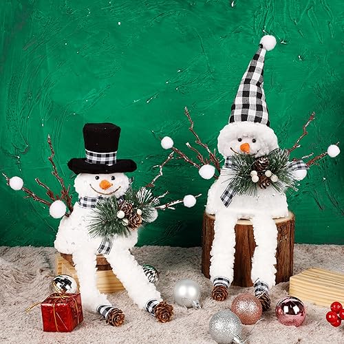 Miniatura 7 de Lulu Home Decoraciones de muñeco de nieve de Navidad, juego de 2 estantes de felpa con patas colgantes, adornos de muñeco de nieve de Navidad a