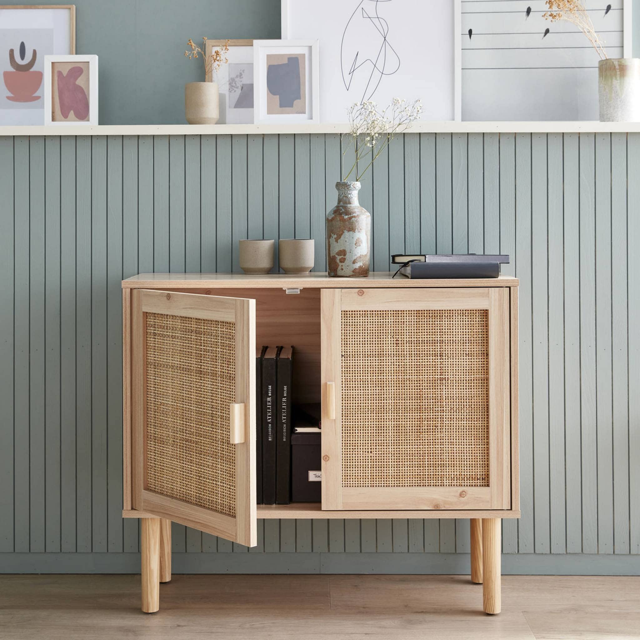 Alice's Home - Buffet en décor Bois et cannage - Camargue - 2 Portes. Buffet Bas. 80x30x68cm