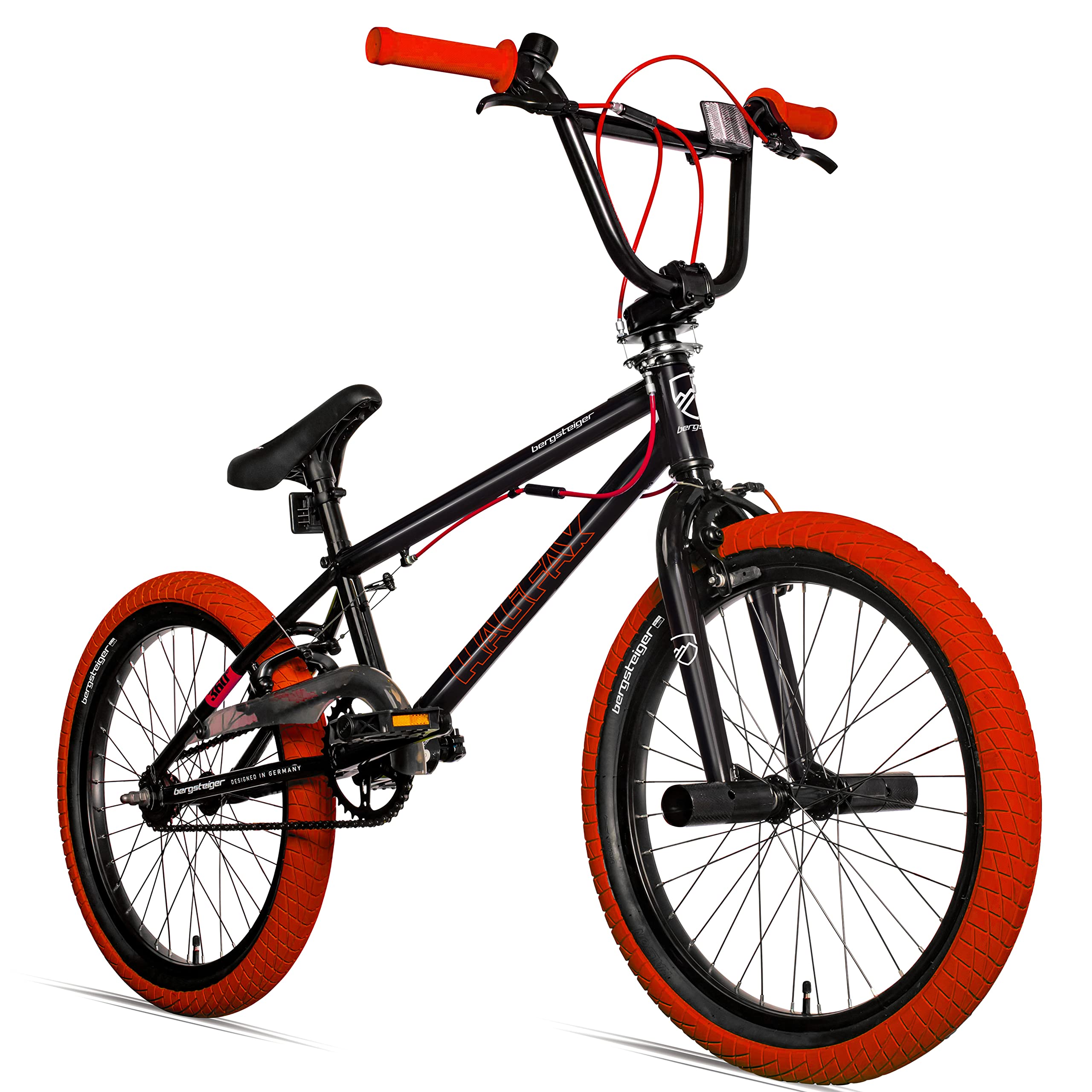 Bergsteiger Halifax 20 Zoll BMX Freestyle Fatbike mit Kettenschutz | Cooles Design mit 360 Grad Rotor-System und zwei Stahl-Pegs. Perfekt ab 120 cm Koerpergroesse dank 90% Vormontage.