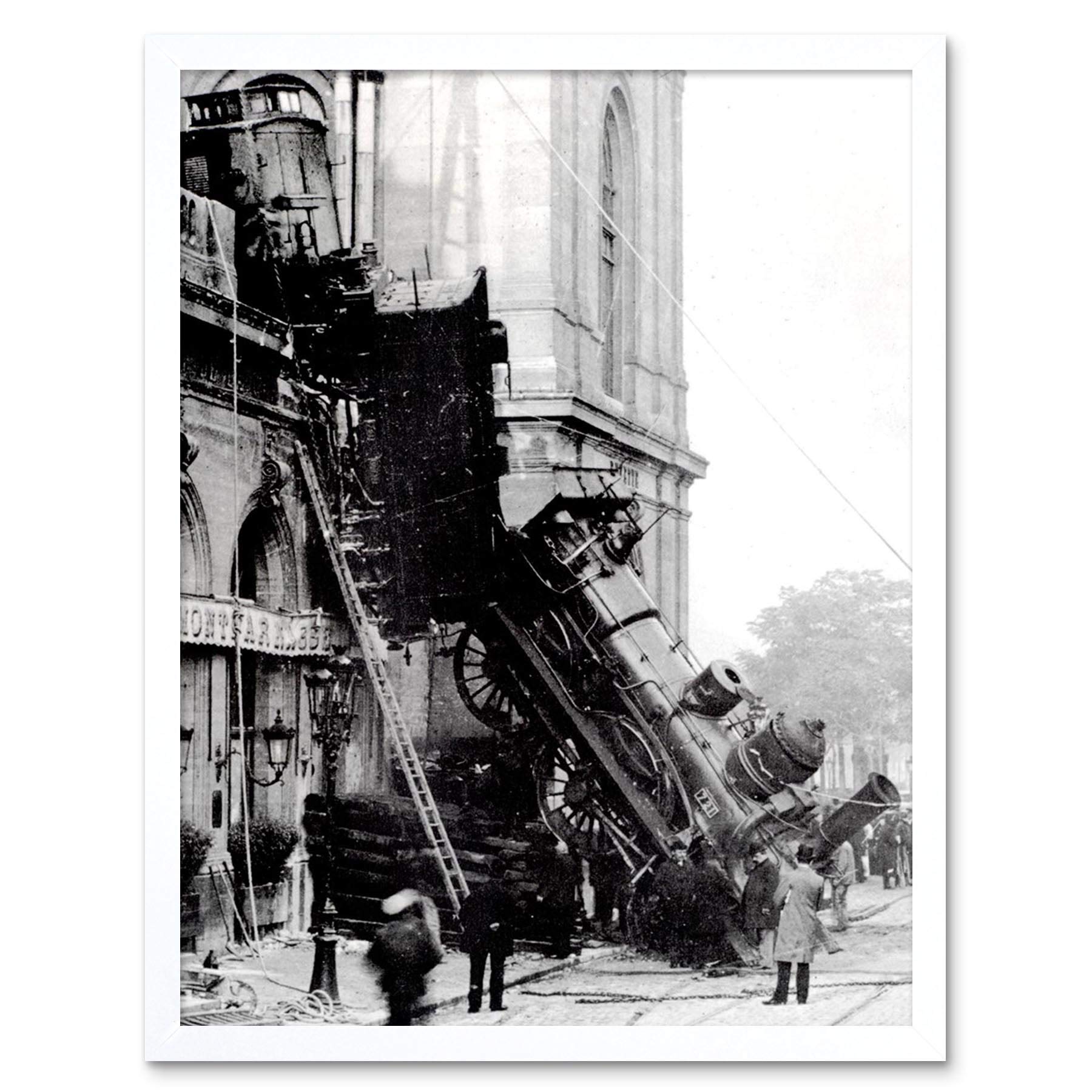 Wee Blue Coo Photo Black White Train Wreck Montparnasse 1895 Crash Disaster Fr Art Print Framed Poster Wall Decor 12X16 Inch
