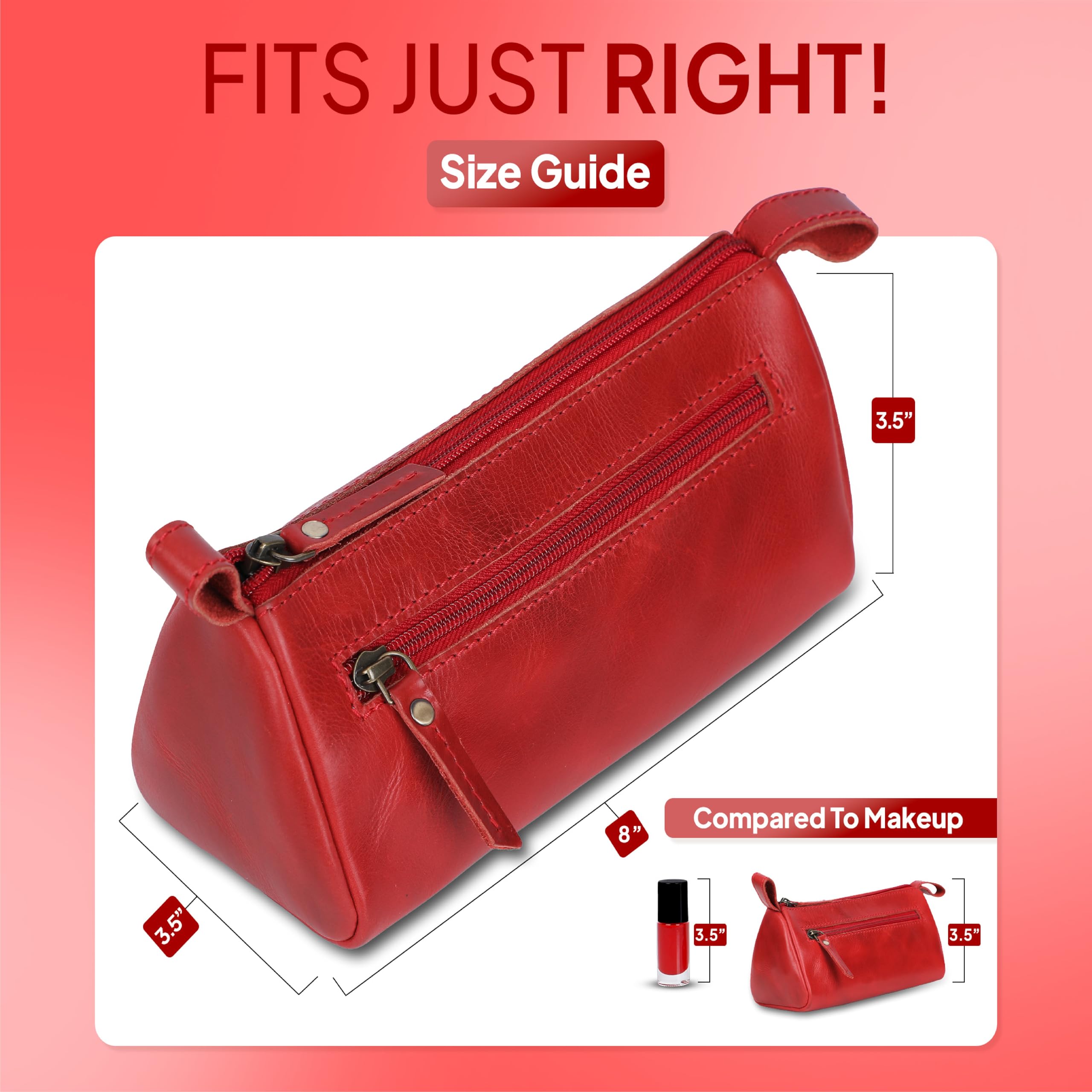 Genuine Leather Cosmetic Pouch with Zipper