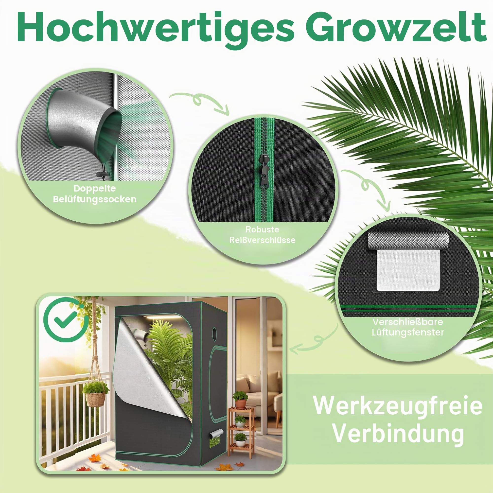 YRHome Growzelt für Indoor Growbox Lichtdicht & Wasserdicht mit Transparentem Sichtfenster Pflanzenzelt aus 600D Oxford-Stoff Zuchtzelt Indoor Anbauzelt Grow Tent für Tomaten Gemüse - 60x60x140cm