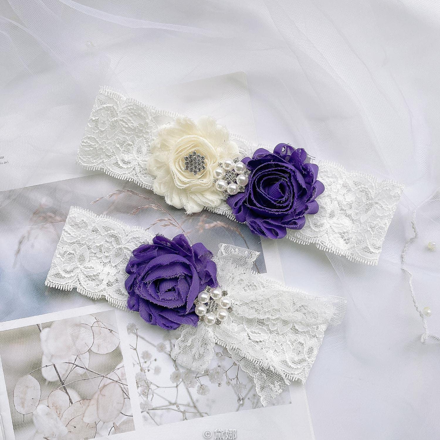 JWICOS Bridal Wedding Garters Lace Flower Garter Set Stretch