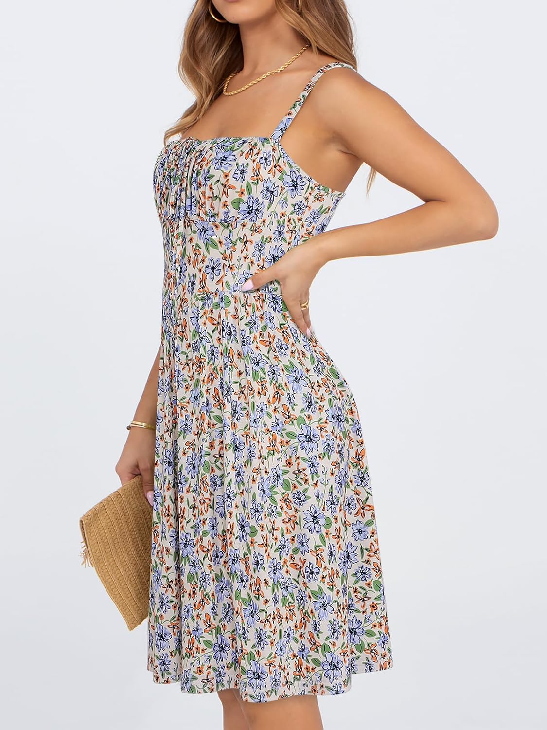 YATHON Summer Mini Corset Sun Dress for Women Short Casual Square Neck Lace Up Floral Beach Vacation Dresses with Pockets - Image 3