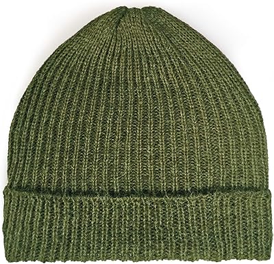 Ribbed Stocking Cap - 100% Alpaca Wool - Traditional Fisherman Style for Work or Fashion Unisex Durable All Weather Hat (Military Green)