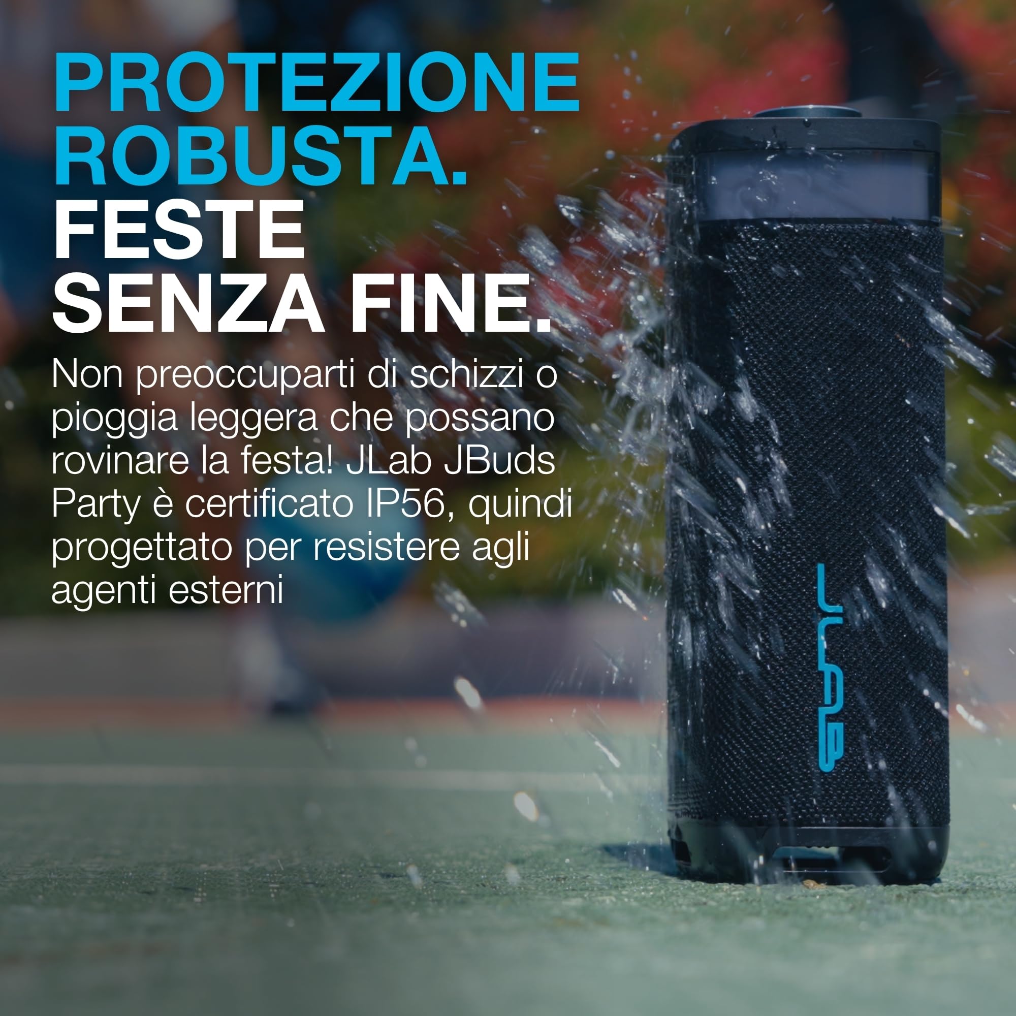 JLab JBuds Party Cassa Bluetooth Portatile - 12+ ore, Blu Navy | Altoparlante Wireless da 30W per Esterni e Viaggi con Luci RGB e Audio Potente, Resistente all'Acqua IP56