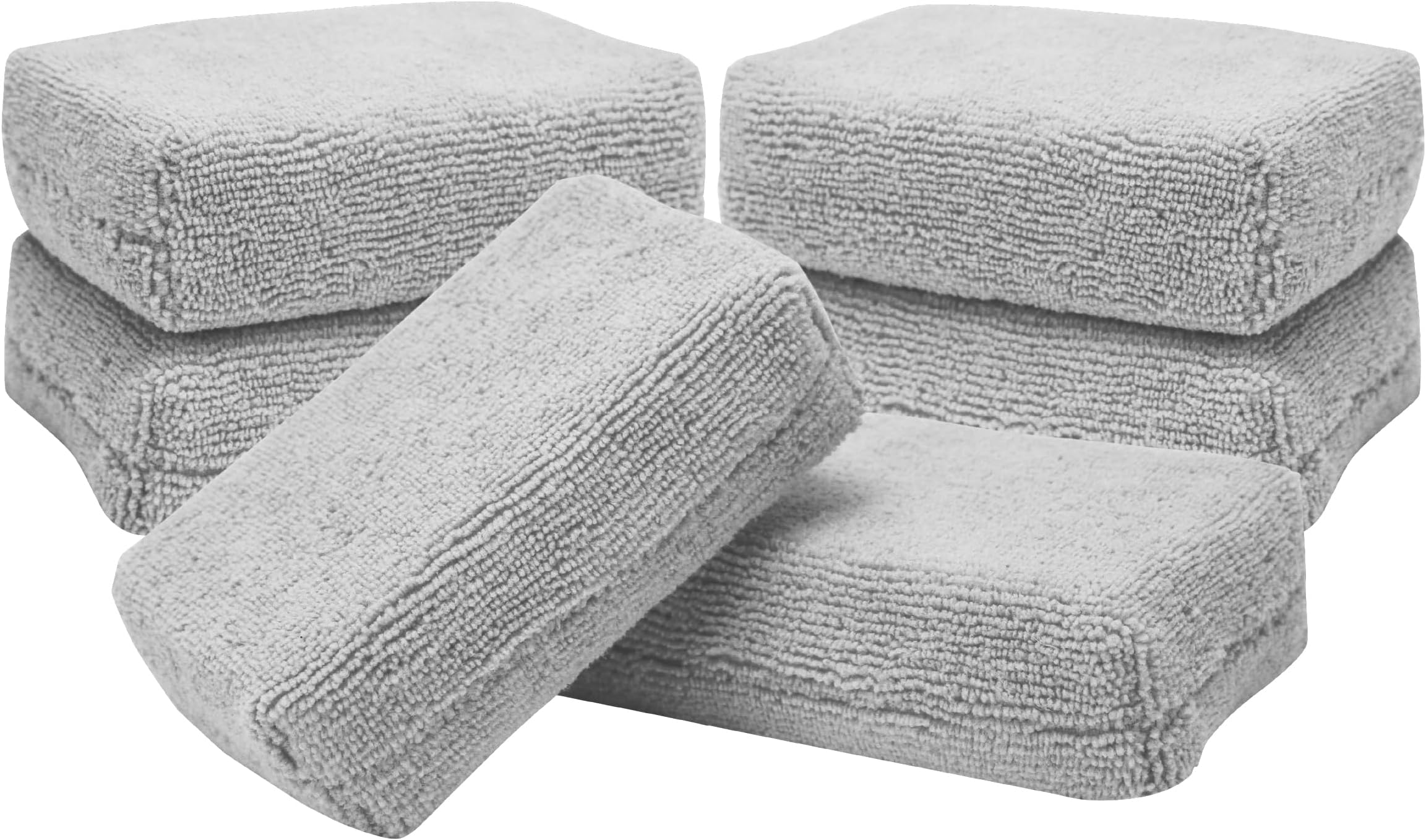 Microfiber Applicator Pads, Rectangular Polishing Pad, Cleaning Pads for Car Detailing, 3 Inch x 5 Inch, Grey, 6 Pack