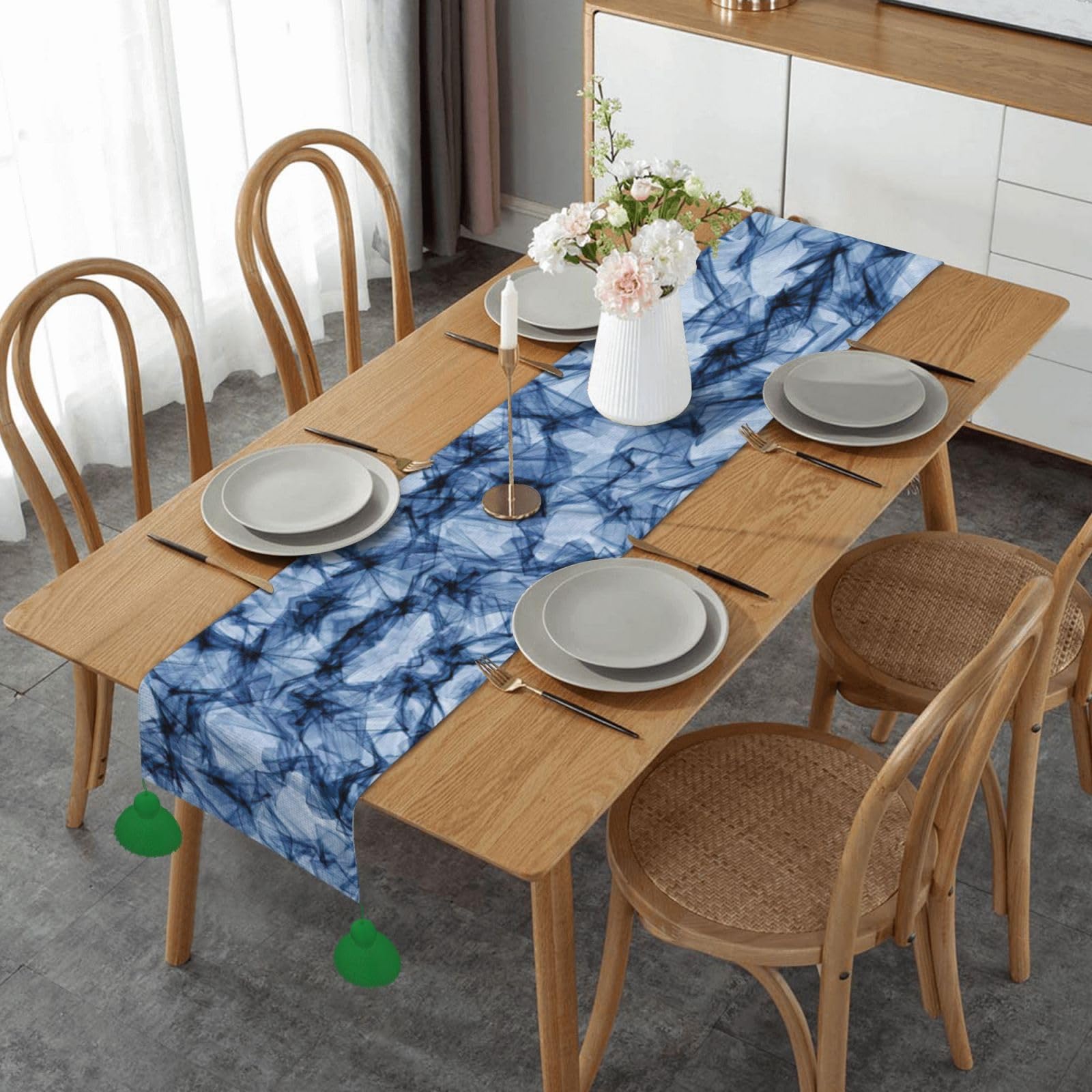 Chemin de table de Noël marbre bleu foncé 152cm pour Halloween et Thanksgiving