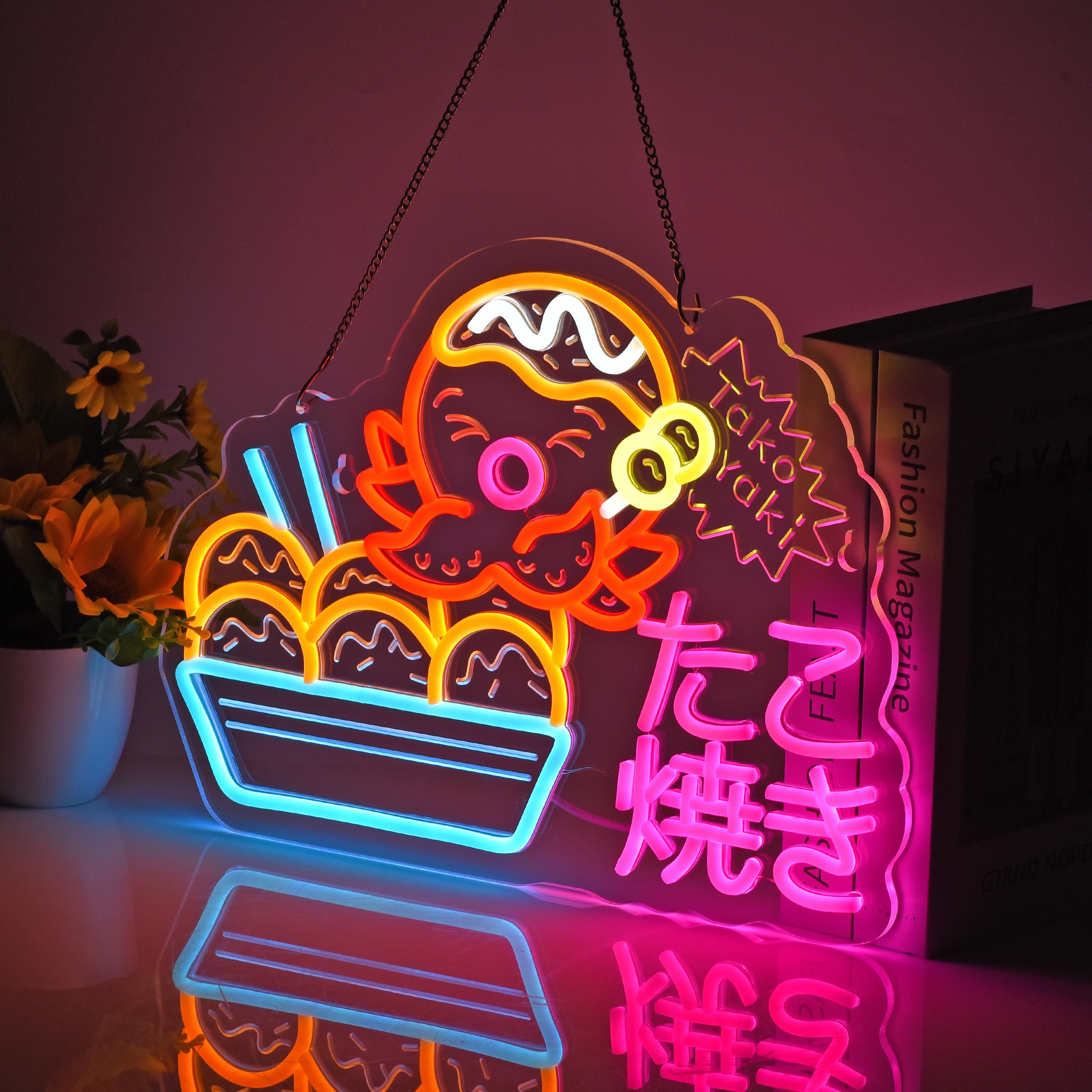 Takoyaki Pannello Neon da appendere per catering, negozio, bar, mercato, panetteria, caffè, feste, decorazione per la casa, alimentazione USB, ultra luminoso, 40 x 30 cm