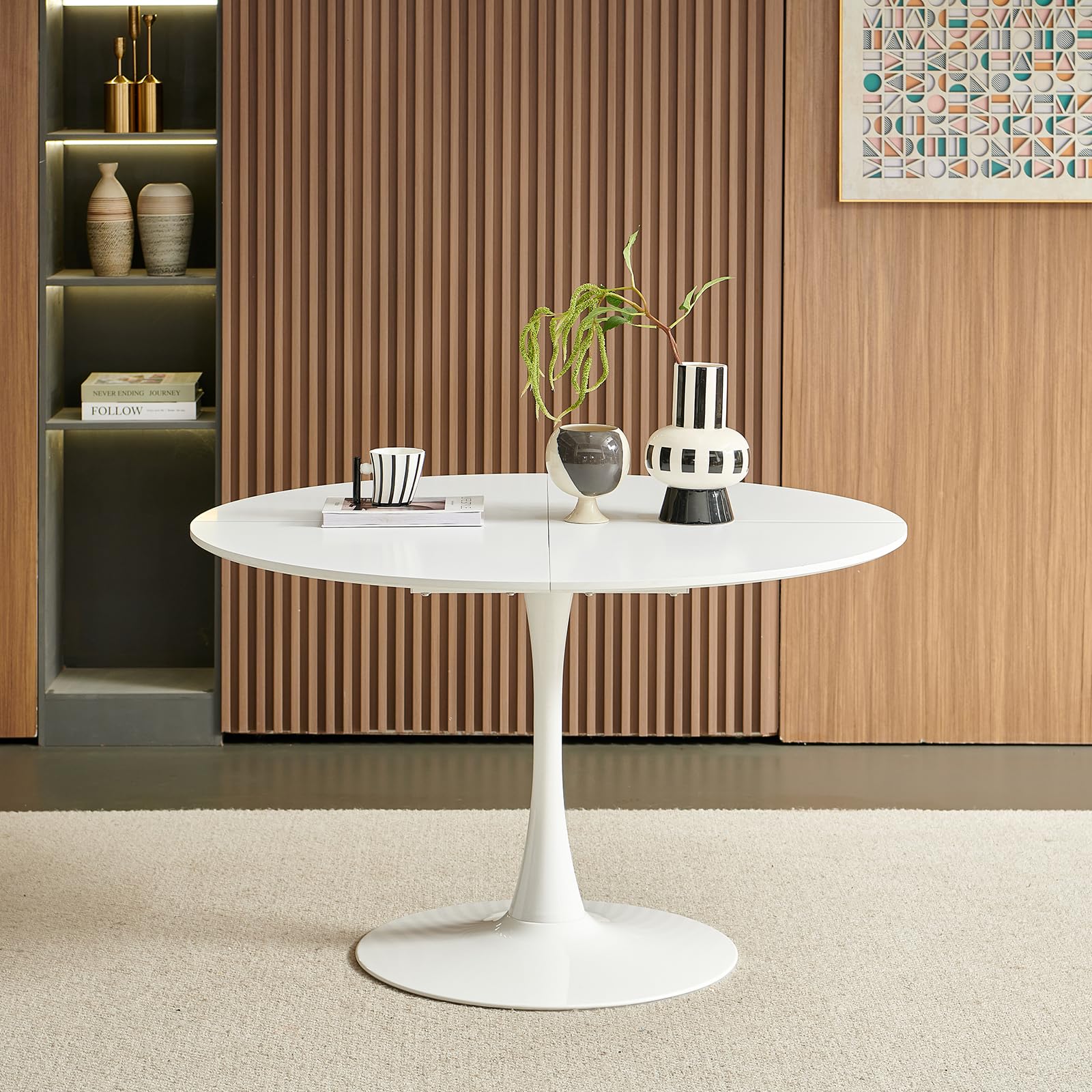 Mesa de Comedor Redonda con 4 sillas, Conjunto de Muebles para Balcones pequeños, Conjunto de Muebles de jardín para jardín, Patio y balcón, Mesa Blanca (Ø 120 cm) + 4 sillas Negras