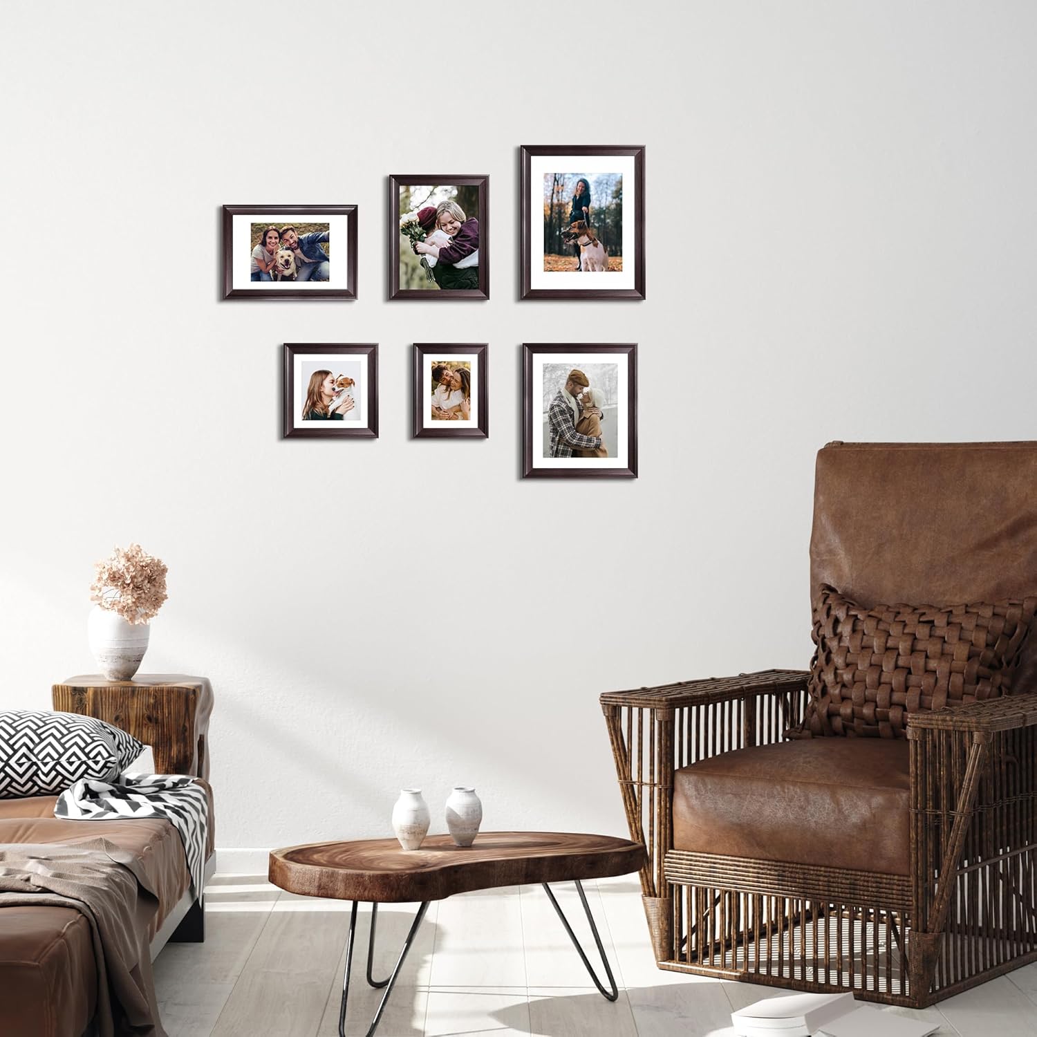 iRahmen 11x14 Vintage Picture Frame with Mat 8x10 - High Definition Tempered Glass Wooden Photo Frames for Wall Mounting (Dark Brown, Set of 4) Dark Brown 11X14