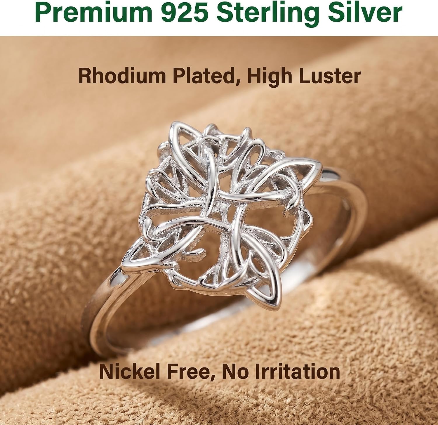 Witches Knot Ring Tree Of Life Nudo De Bruja Jewelry Original Tetragrammaton Amuleto de Proteccion 925 Sterling Silver Wicca Moon Irish Celtic Ring Jewelry Gift for Women
