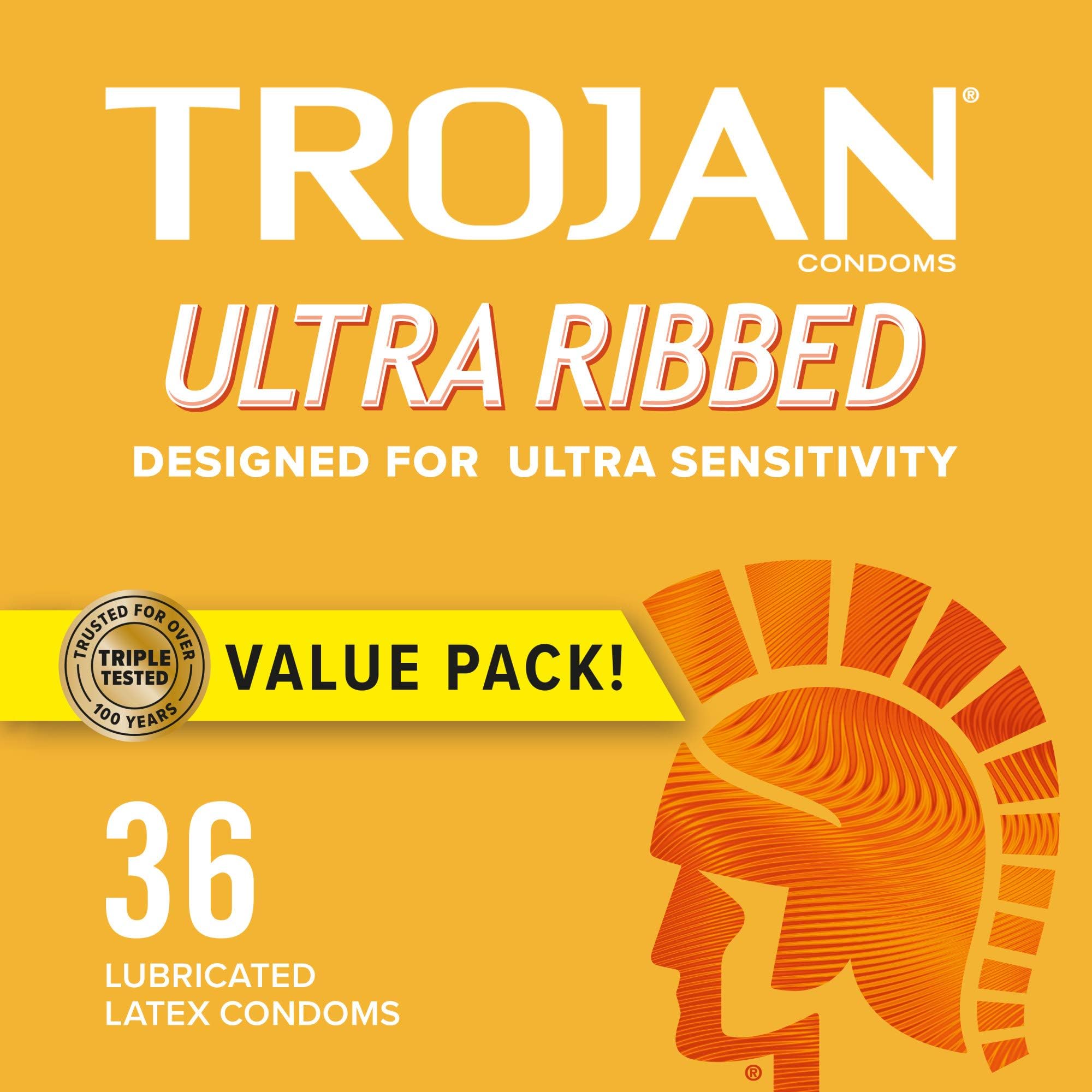 Condoms Ultra Ribbed for Ultra Stimulation, 36 Count Pack