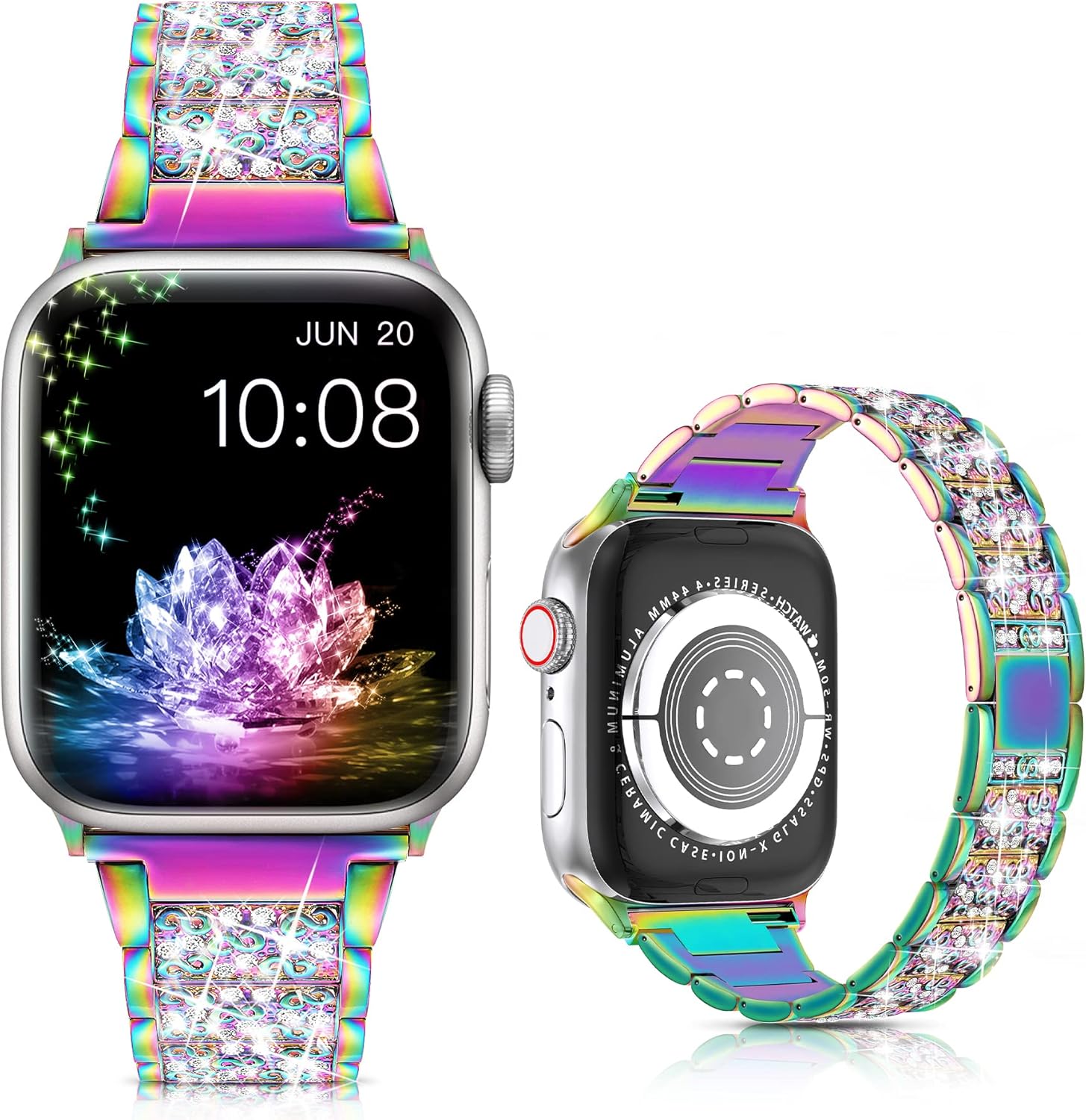 LELONG for Apple Watch Band 38mm 40mm 41mm Series 8 Series 7 6 5 4 3 2 1 SE Ultra, Bling Replacement Bracelet iWatch Band, Diamond Rhinestone Stainless Steel Metal Wristband Strap image