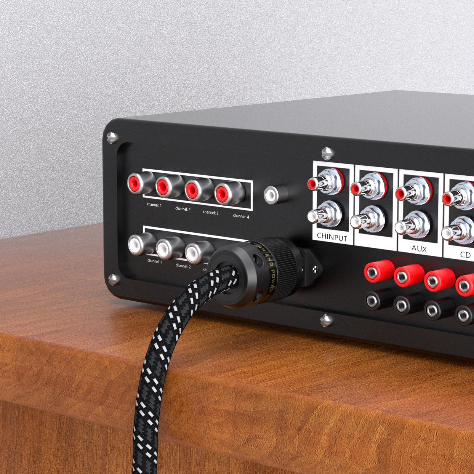 Monosaudio D521 High-End HiFi Netzkabel, audiophiles Stromkabel 1 m mit Kupferabschirmung, C15-Kaltgerätekabel mit IEC und Schukostecker für DVD/Verstärker/Decoder/Subwoofer/AMP
