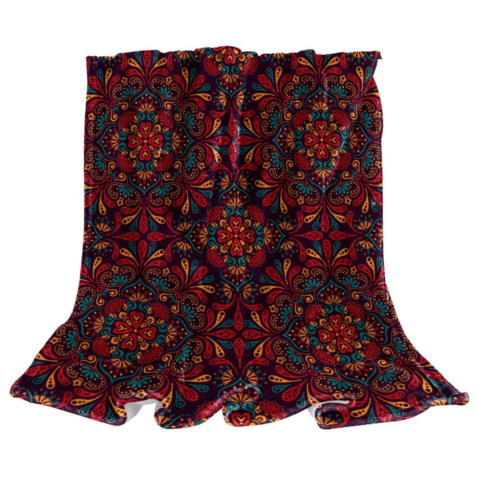 Red Fleece Throw Blanket Mandala For Couch Lightweight Plush Fuzzy