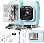 Kids Camera, 1080P Instant Digital Print Camera for Kids, Christmas Birthday Gifts for 4 5 6 7 8 9 10 Year Old Girls Boys, Portable Toy with 32GB SD Card & 3 Rolls Printing Paper, Blue