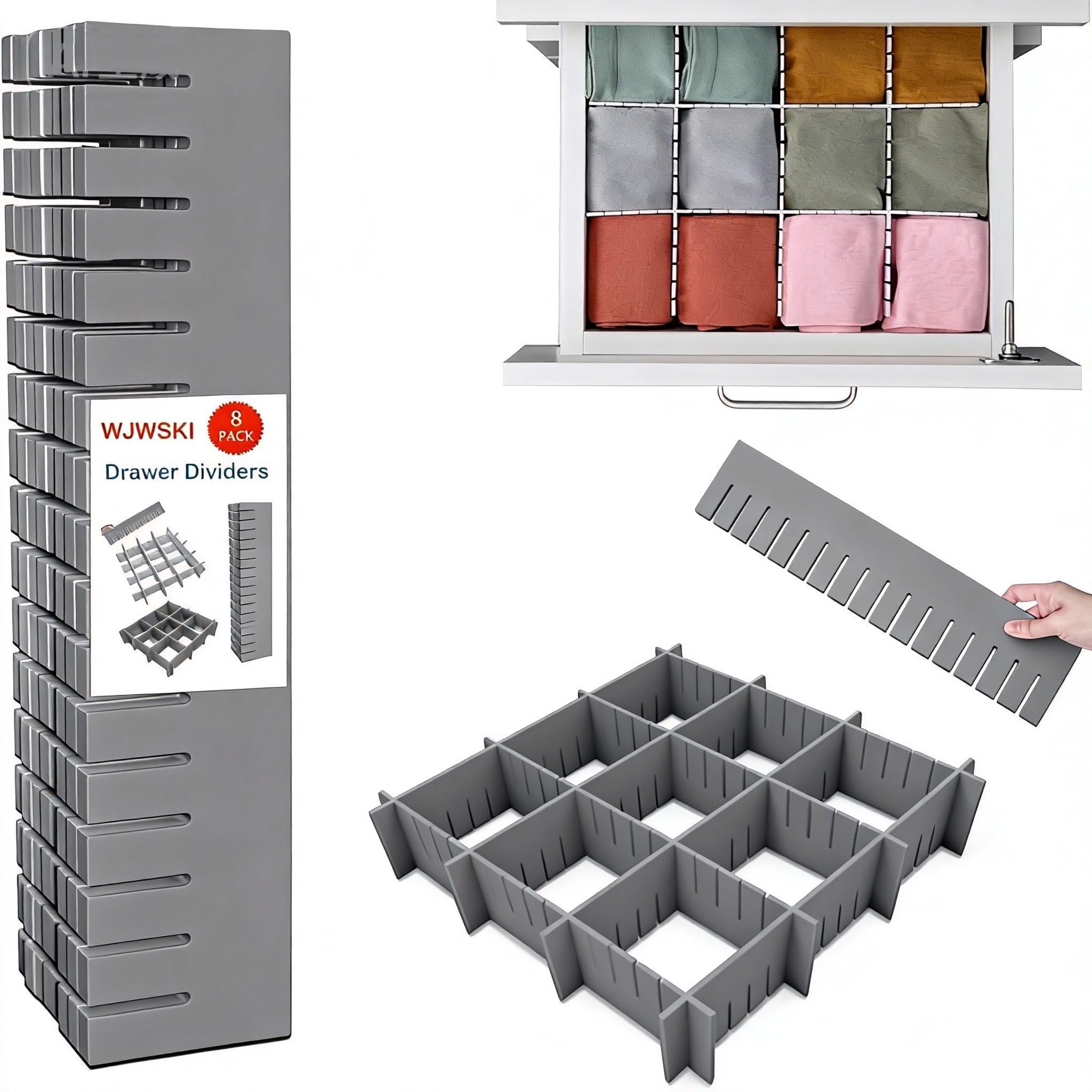 WJWSKI Verstellbare Schubladenteiler, 4er Set, Transparente Schubladenteiler aus Kunststoff, 28,9-50,5 cm, Länge 8 cm Höhe, Schubladen Organizer Küche Organizer Schublade für Schlafzimmer (Weiß)