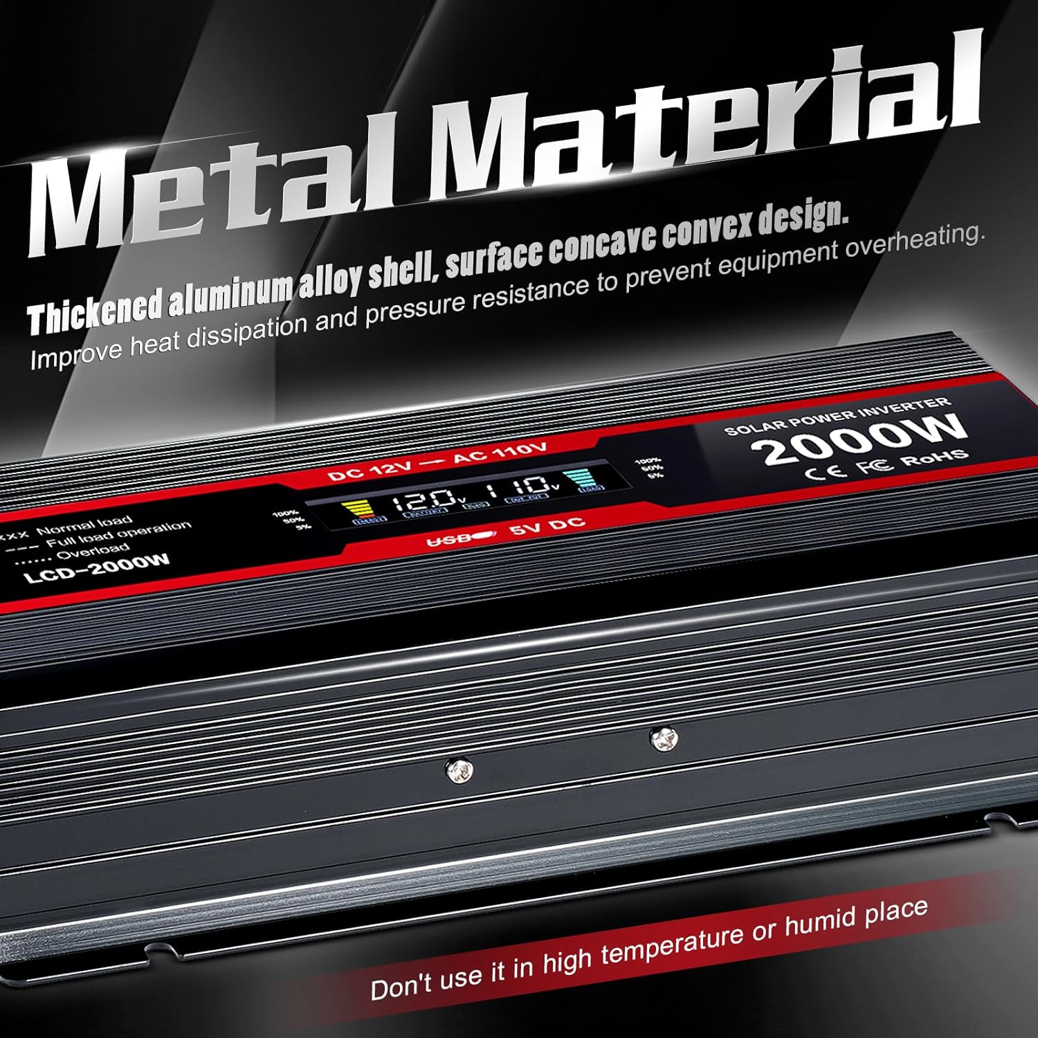 1200Watt Car Power Inverter 12V DC to 110V AC,1200W Inverter,Power Inverters for Vehicles with LCD Display and AC Outlets 2A USB Charging Port (Black)