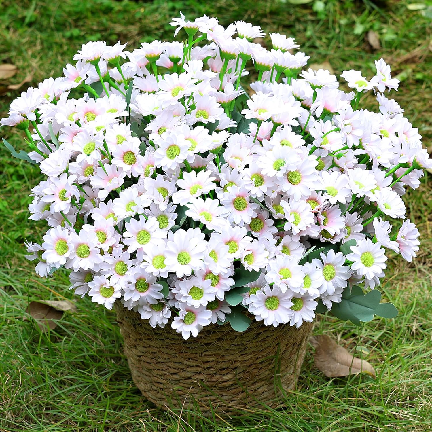 24 Bundles Artificial Daisy Flowers for Outdoor - Fake Mums Faux UV Resistant Daisies Plants Florals for Home Garden Patio Front Porch Outside Decorations - Maroon