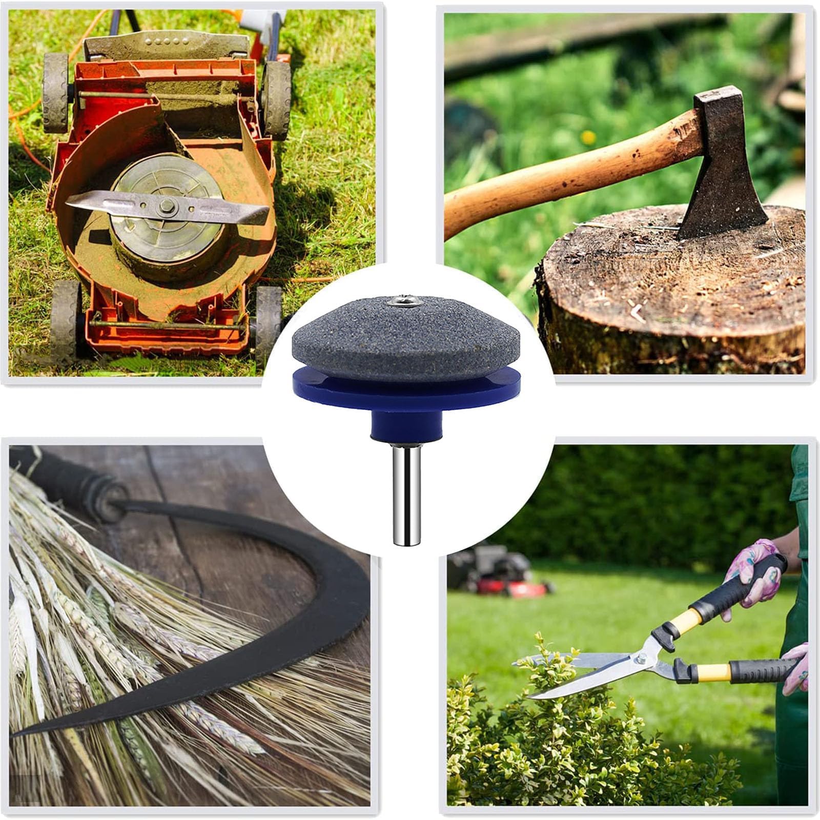 Affilacoltelli per Tosaerba,4 PCS Affilatrice Testa Affilatrice Universale Affilacoltelli Multifunzione Smerigliatrice da Giardino Pietra per Trapano Elettrico Kit di Riparazione per Trapano a Mano