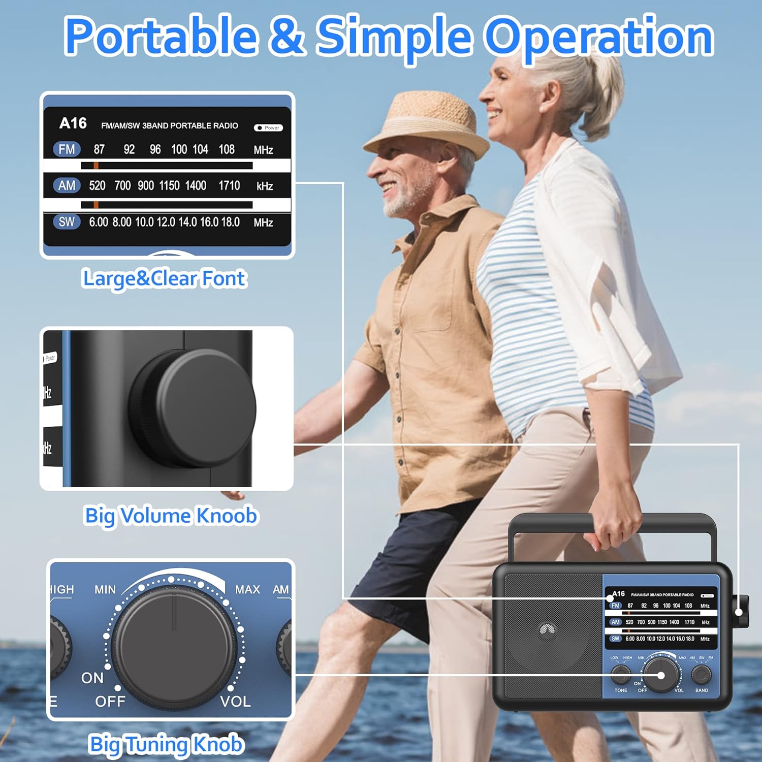 Portable AM FM SW Radio: Battery Operated Radio by 4 D Cell Batteries Or AC Power Shortwave Radio with Excellent Reception,Big Speaker, Standard Earphone Jack, High/Low Tone Mode, Large Knob : Electronics