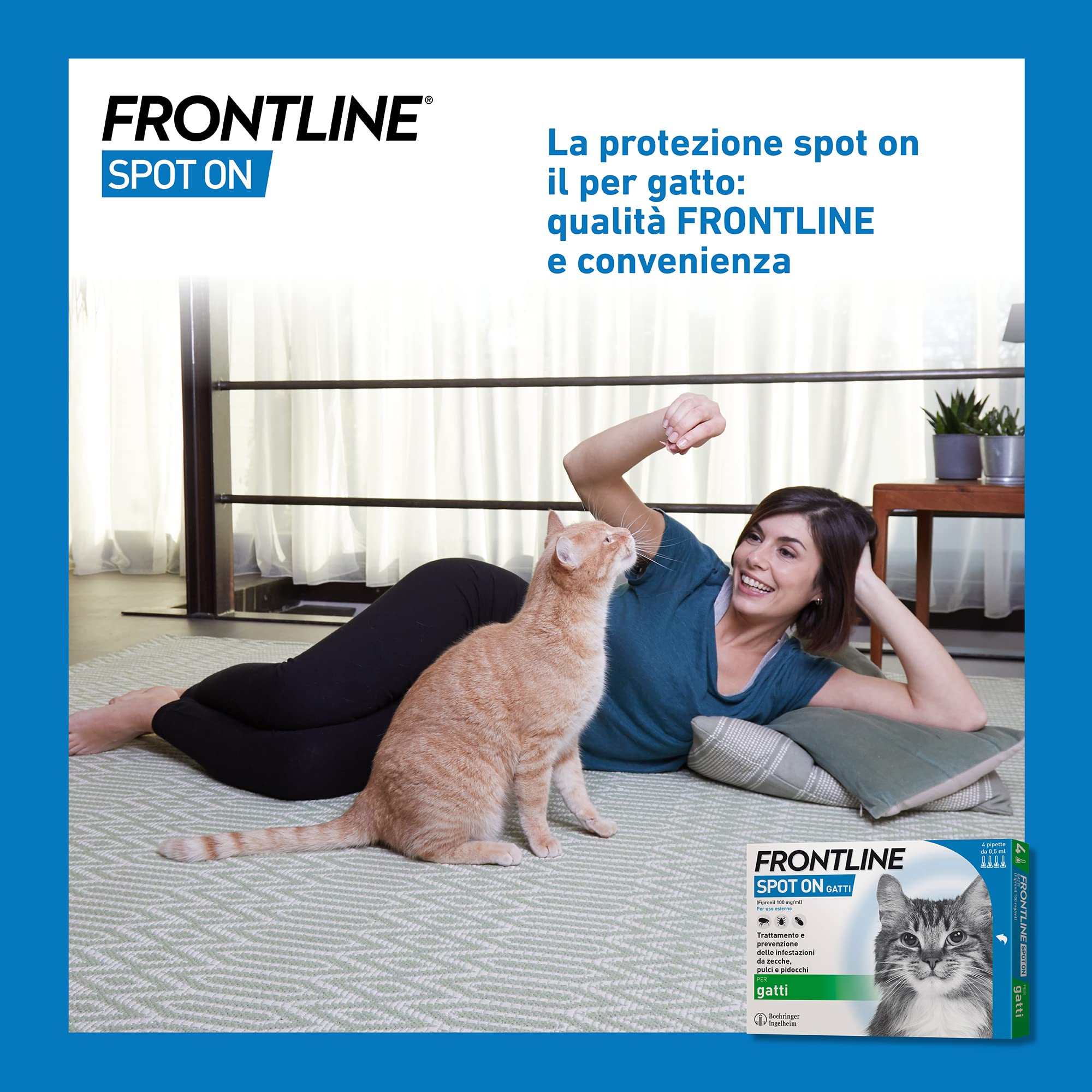 FRONTLINE Spot On, 4 e 4 Pipette, Gatto, Antiparassitario per Gatti e Gattini di Lunga Durata, Protegge da Zecche, Pulci e Pidocchi, Antipulci in Confezione da 8 Pipette da 0.5 ml