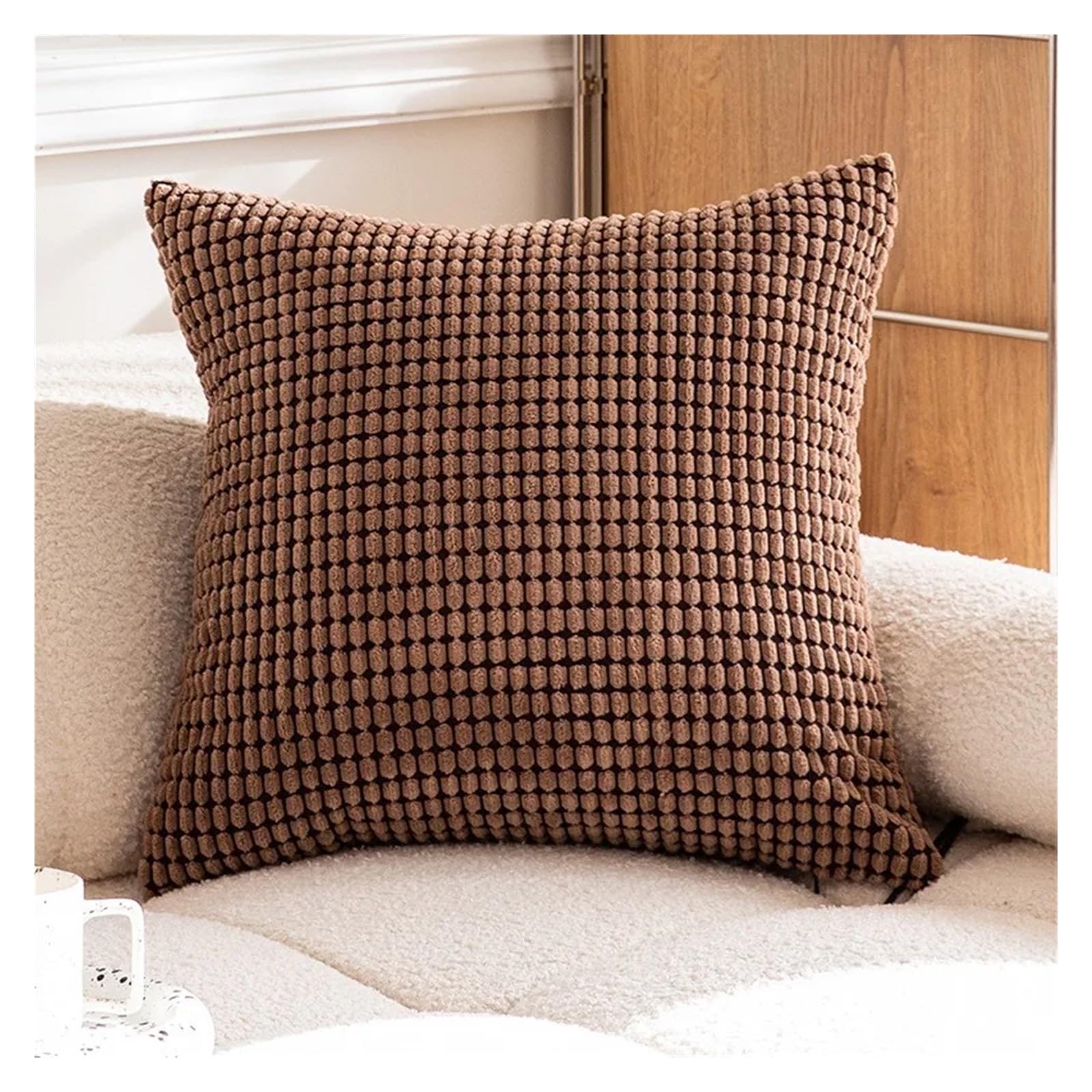 SHBHWS Plush Pillowcase 45/50/55/60/66cm Cushion Cover For Home Living Room Sofa Decoration For Living Room Sofa(DARK BROWN,55x55cm)