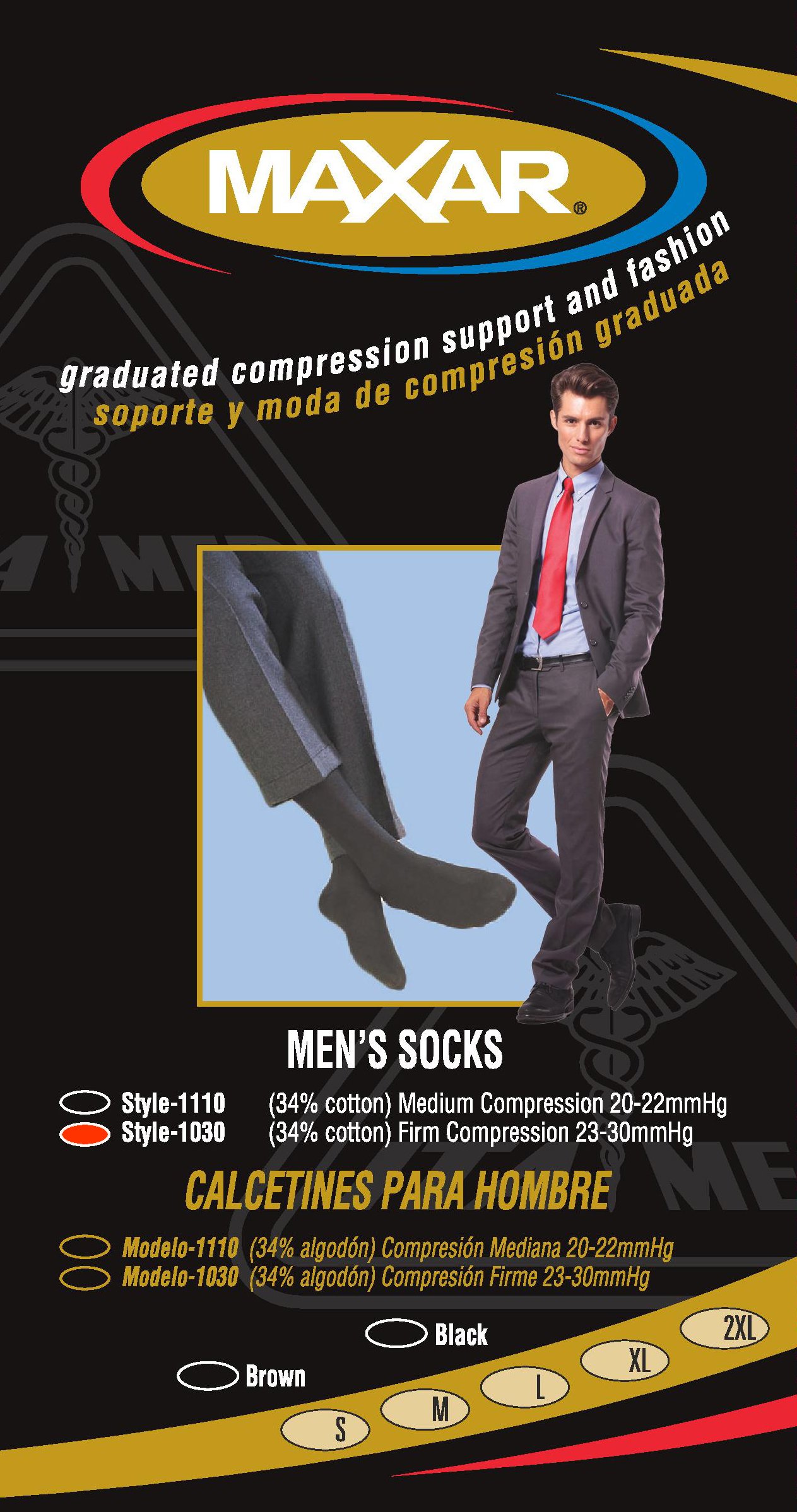 Maxar H-1030 Men's Trouser Support Socks, Brown, Medium, 3 Count
