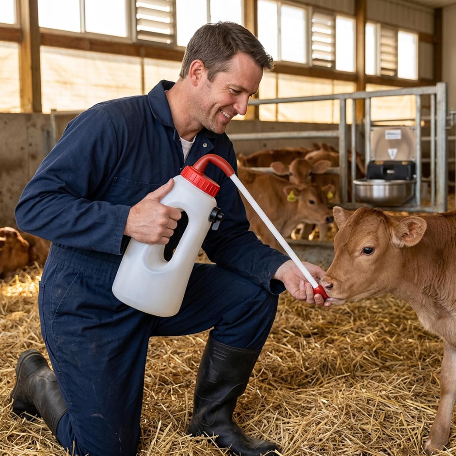 Adjustable Calf Tube Feeder with Long Soft Silicone Tube & Ergonomic Dual Handles, Livestock Feeding Bottle for Easy Drenching Calves, Lambs, Goats, Kids, 4L