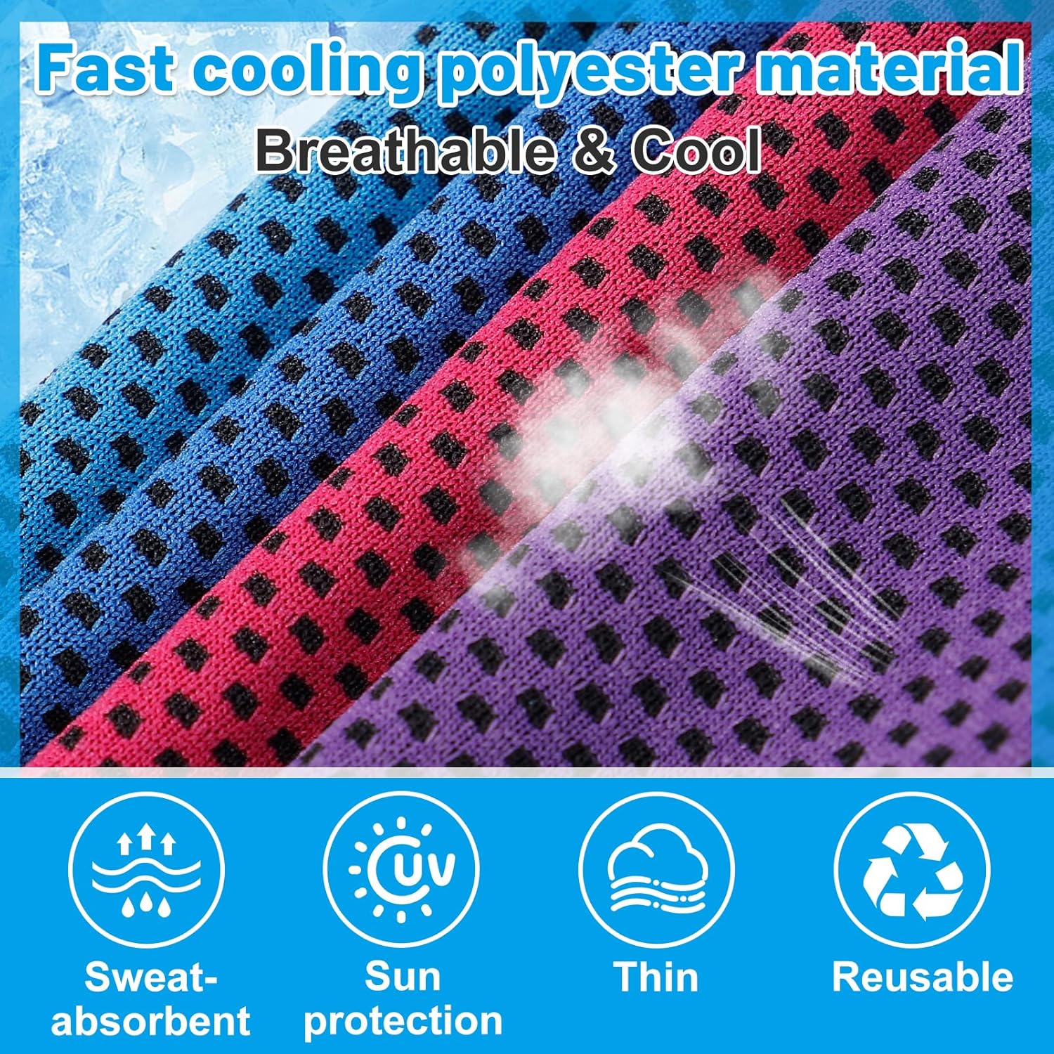 MADHOLLY 100Pcs Cooling Towels - Cool Towel for Neck and Face, Bulk Breathable Cooling Towel for Golf Football Hiking Camping Travel Outdoor Work, Fitness Gym Yoga in Hot Weather (31x12in, 10 Colors)