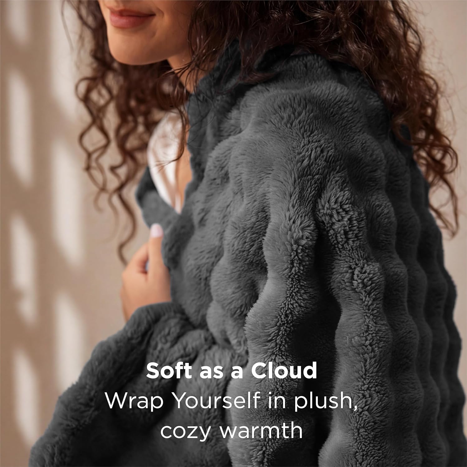 Bedsure 3D Fleece Bubble Blanket for Couch - GentleSoft Grey Mother's Day Throw Blanket for Sofa Bed Room Decor - Luxury Soft Cozy Gifts for Kids, Lightweight, All Seasons, Dark Grey, 50"×60"