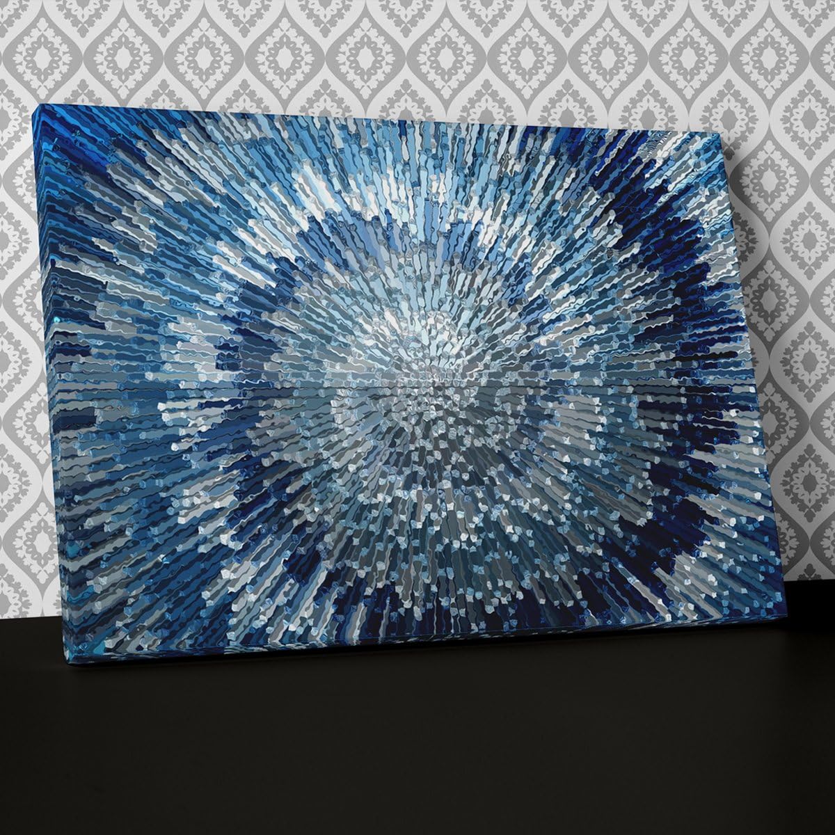 Blue Silver Swirl Design Canvas Wall Art, Framed Ready to Hang Picture Print AB283