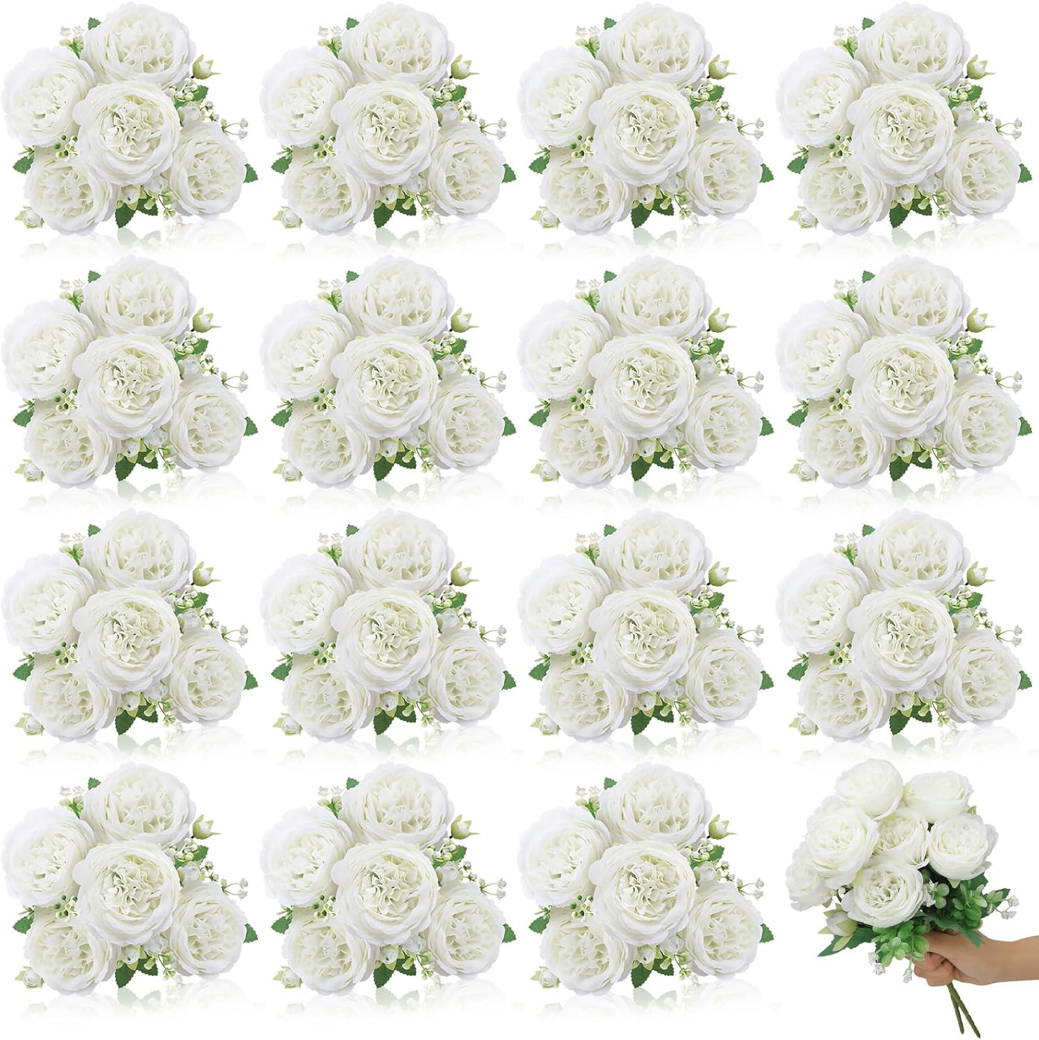 16 Pack White Peonies Artificial Flowers, Fake Silk Hydrangea Bouquet for Bridal Wedding Home Table Decor Reusable Dining Opening Ceremony Birthday Arrangement Faux Floral - Image 8
