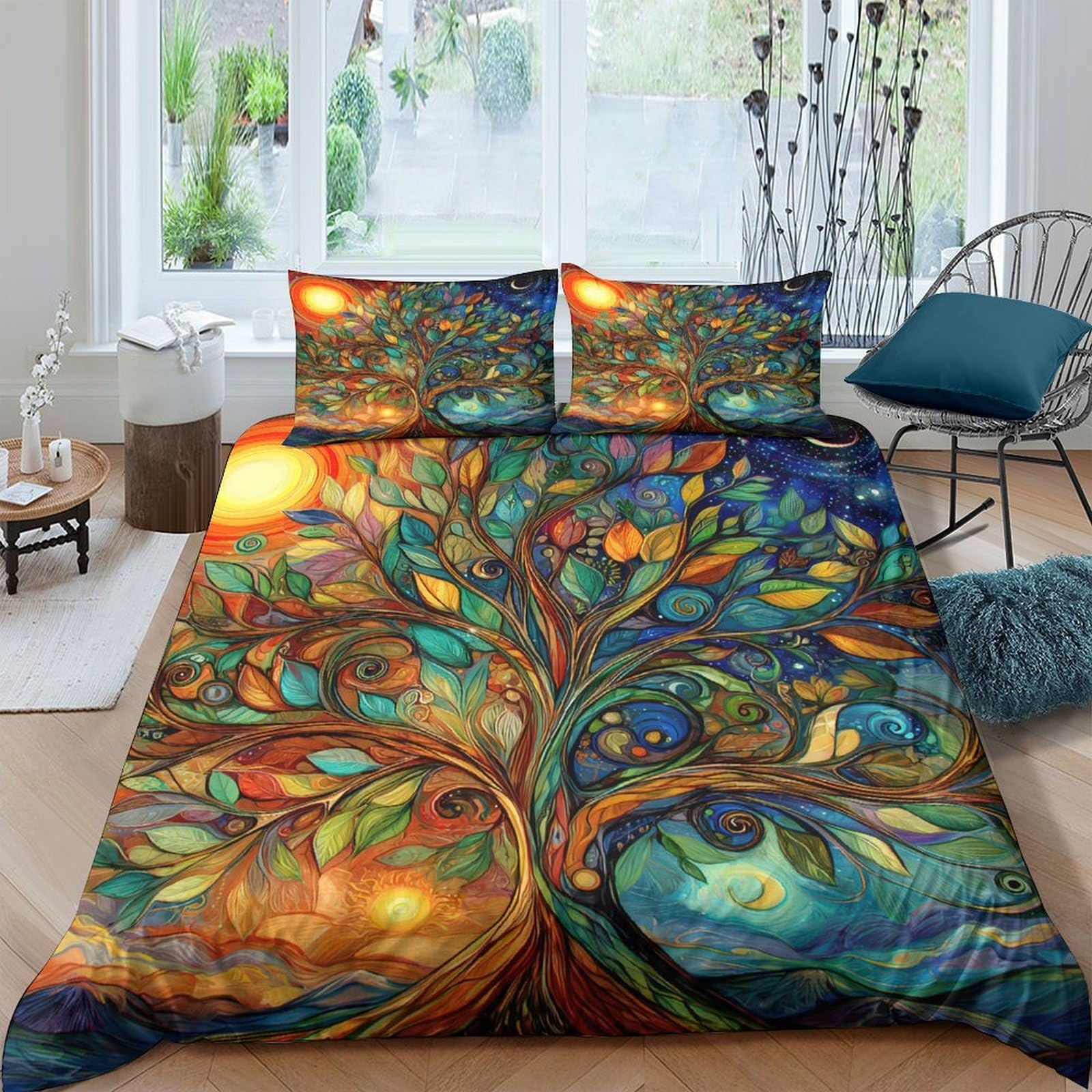 Ctjqhvkz Style-3 3D Printed Tree Of Life Fitted Sheet Microfiber Soft Breathable Abstract Art Mattress Cover For Bedroom Dorm Decor Single（135X200cm）
