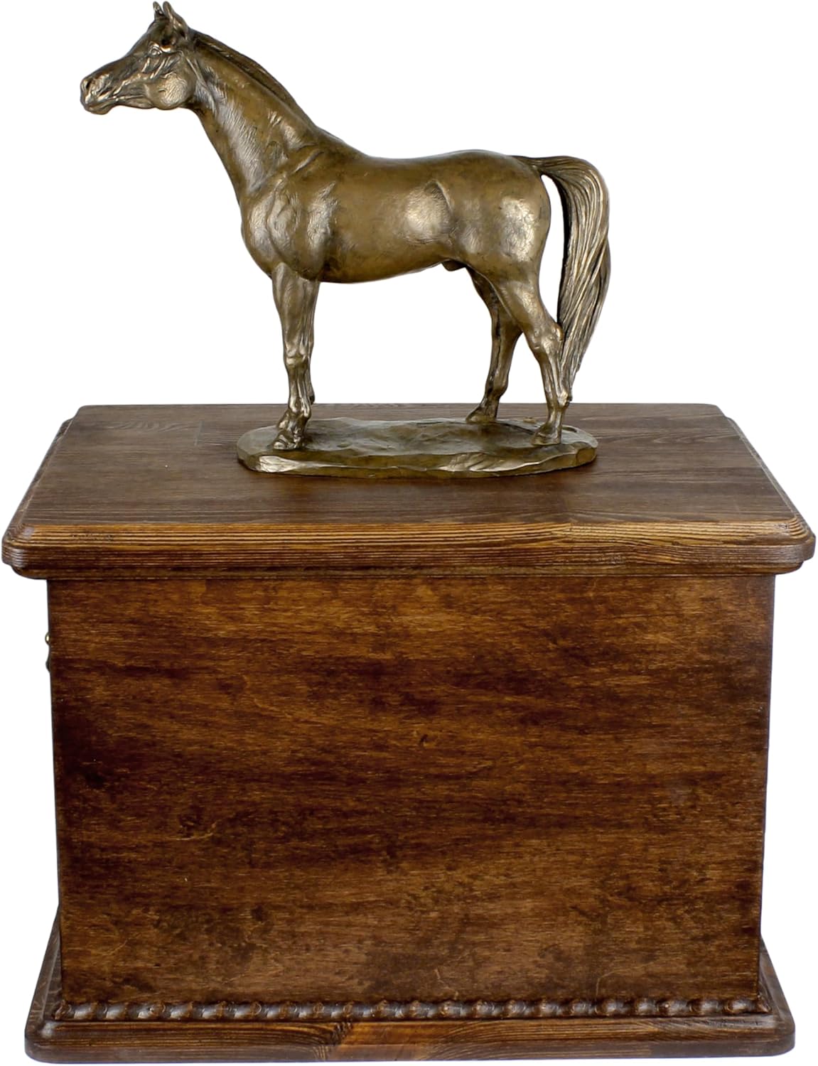 Art-Dog Big Urn for Horse Ashes - Handmade Memorial with Photo - Personalized Custom Horse Urn with Brass Handles and Ceramic Plaque - 15.7x11.8x11” – Arabian Horse I