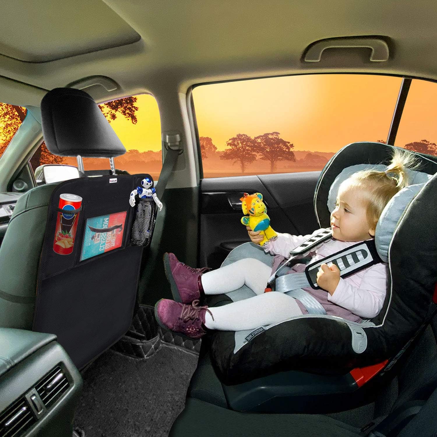 Kick Mats Back Seat Protector, Waterproof Oxford Seat Back Protector, Car Seat Back Protector for Kids, Back of Seat Protector for Kids Feet Car Seat (3 Pockets)