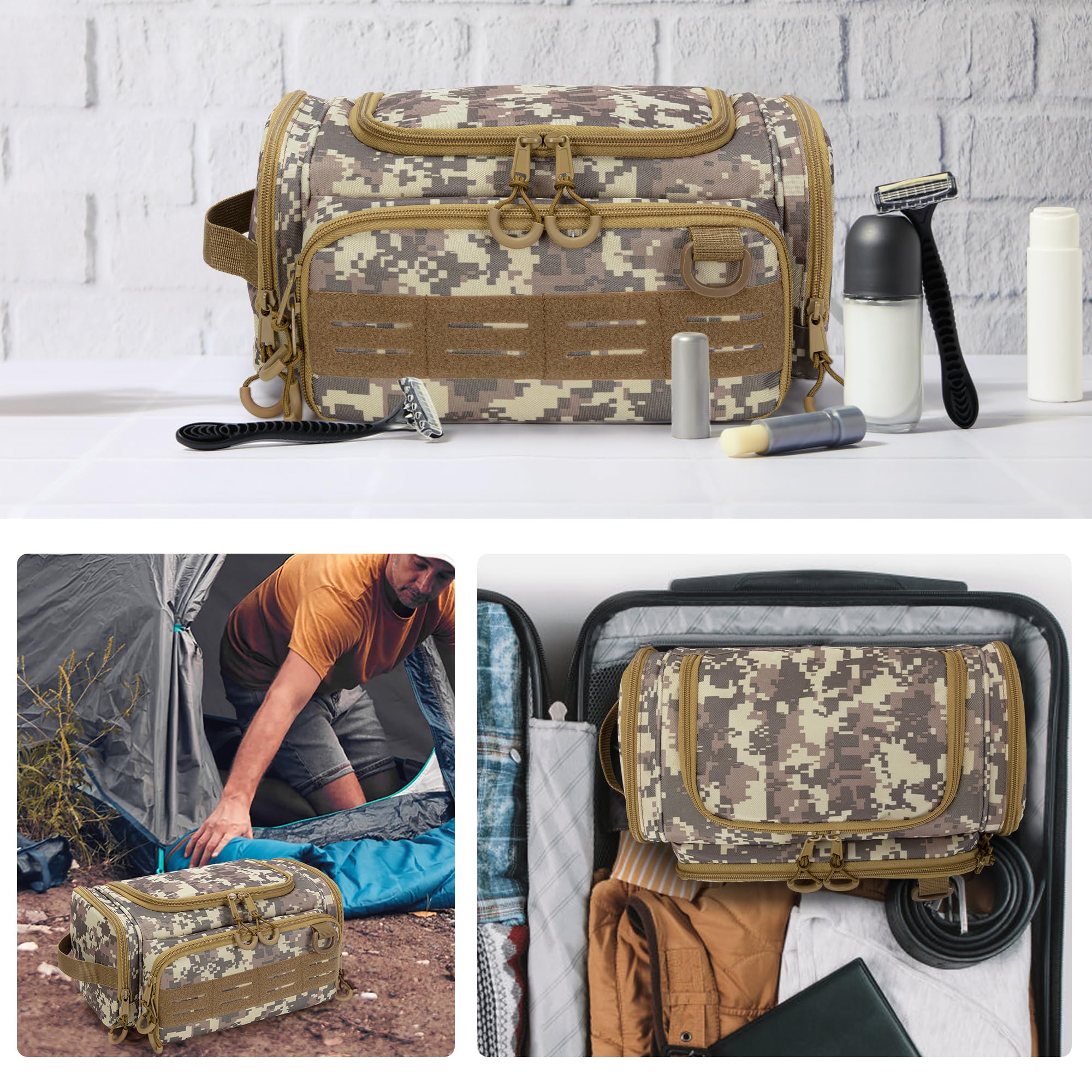 Neceser táctico para hombre, bolsa de higiene colgante, Amarillo (Desert Yellow), Táctico/resistente