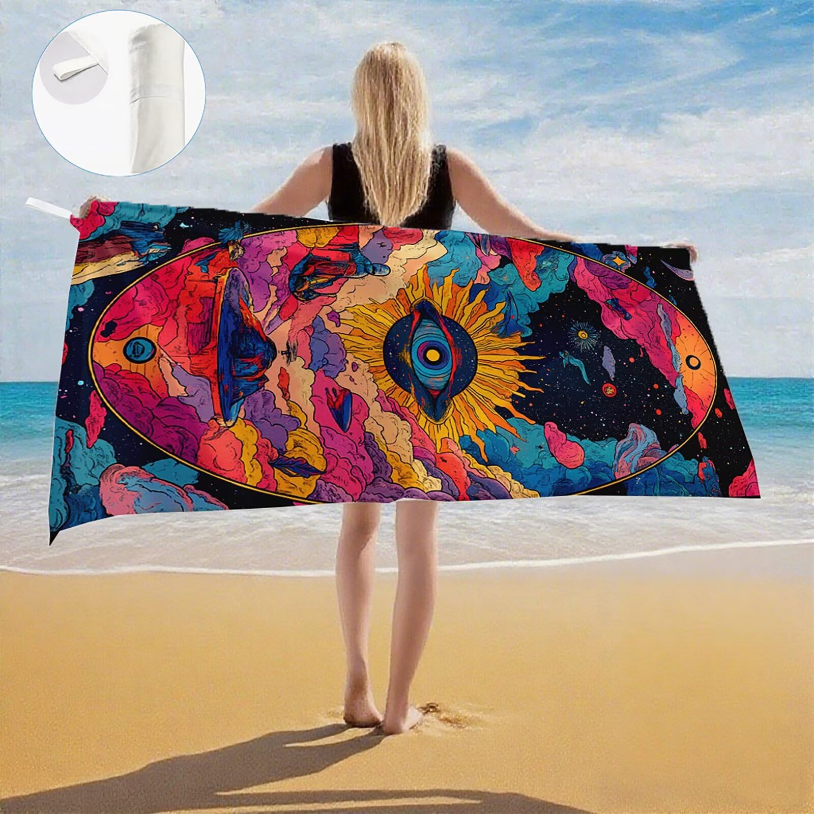 Serviette de Plage XXL 90x200,Abstrait Serviette Plage Microfibre avec Séchage Rapide, Anti-Sable, Absorbante Fonction Design pour Vacances Piscine Pique-Nique Voyages Yoga, Cadeau Femme Q-725