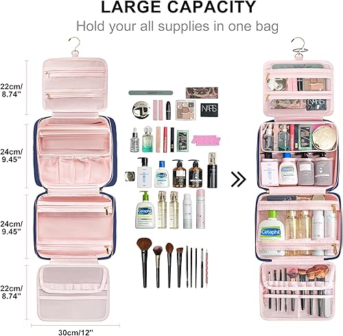 Miniatura 3 de Leudes Neceser de viaje para mujeres que viajan, organizador de maquillaje colgante con bolsa de cosméticos extraíble aprobada por la TSA para