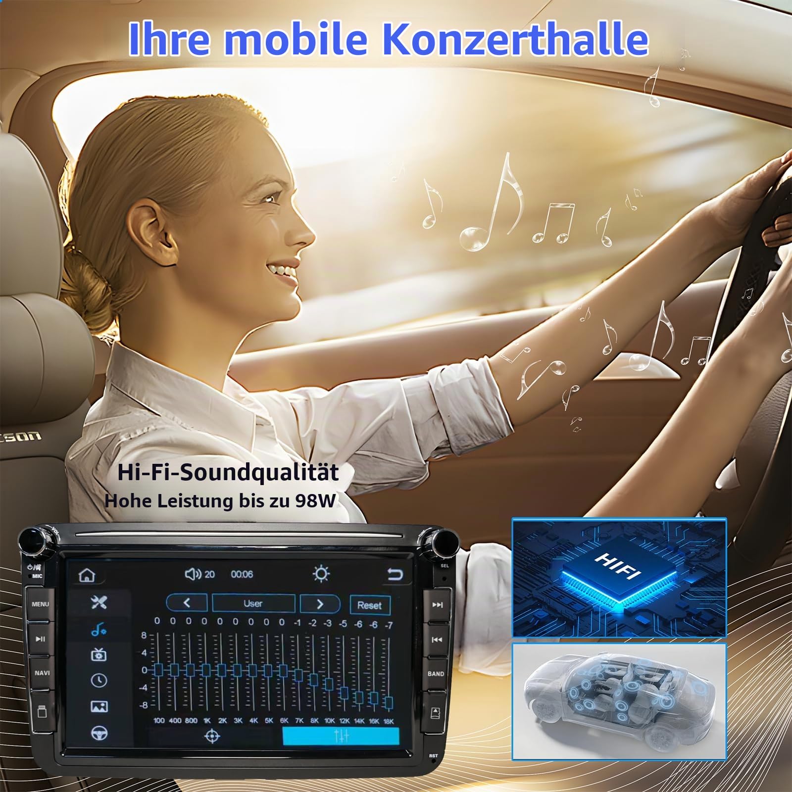 Autoradio für VW Golf 6 Golf 5 Skoda Polo Touran Passat Tiguan Seat Caddy Rcd330, 8-Zoll Display mit Wireless Carplay & Android Auto Bluetooth DSP FM USB RDS SWC Mirror Link für iOS/Android+Canbus