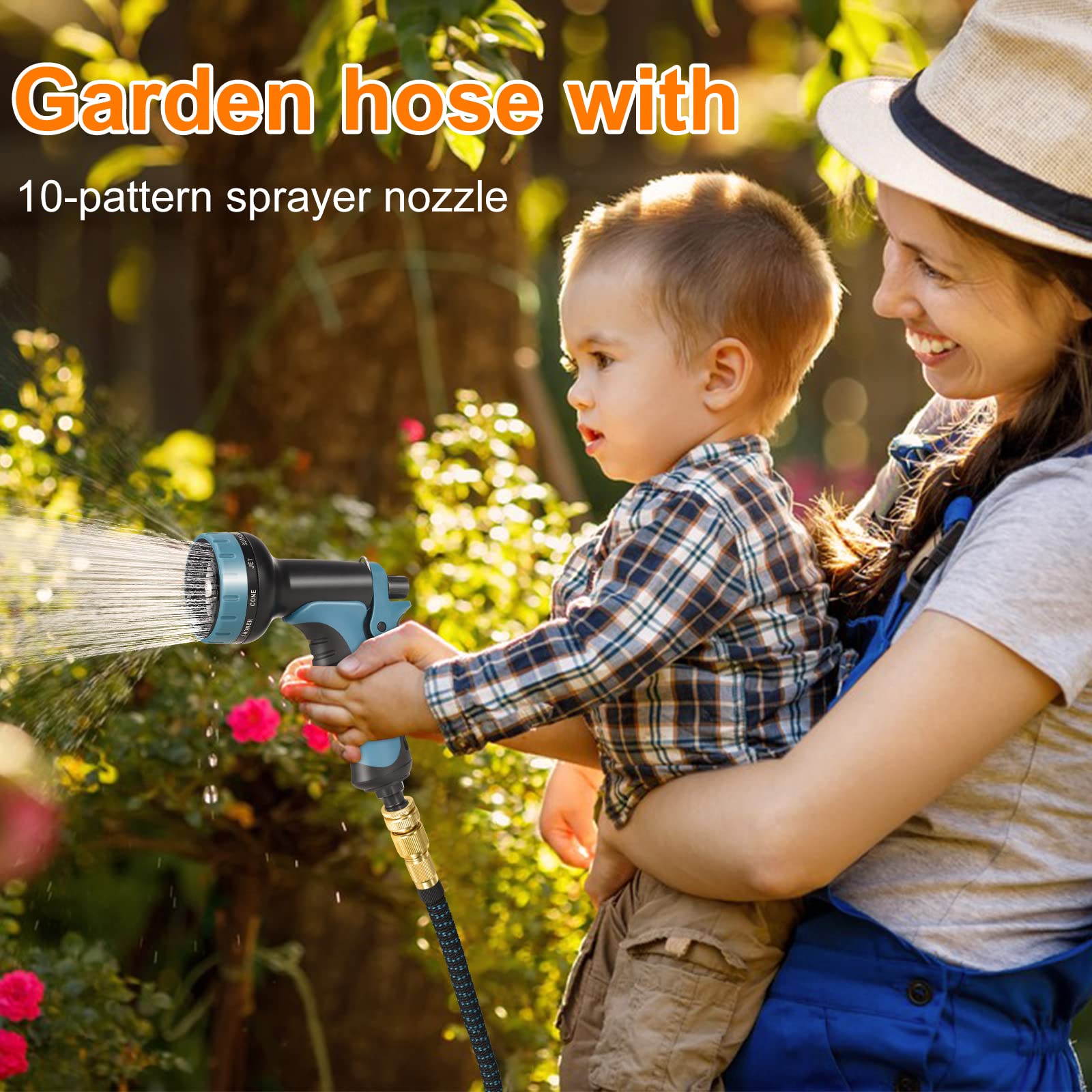 Towwoo Tubo da Giardino Estensibile 30m, 100FT Tubo Flessibile da Giardino con Tubo in Tpe e Adattatore in Alluminio Rame e Pistola ad Acqua per Autolavaggio e Irrigazione Giardino, 10 Modalità