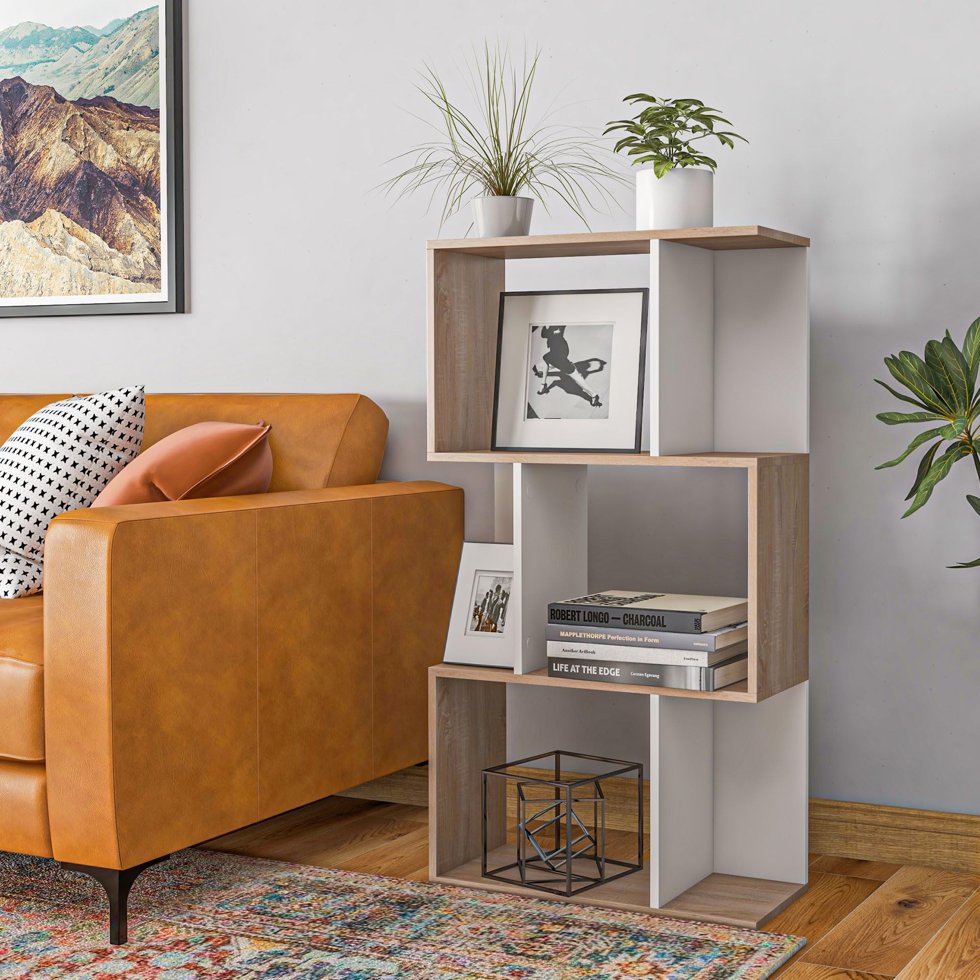 HOMCOM Libreria di Design Scaffale Moderna 3 Ripiani 60 × 24 × 111.4cm | Scaffale Ufficio, Legno