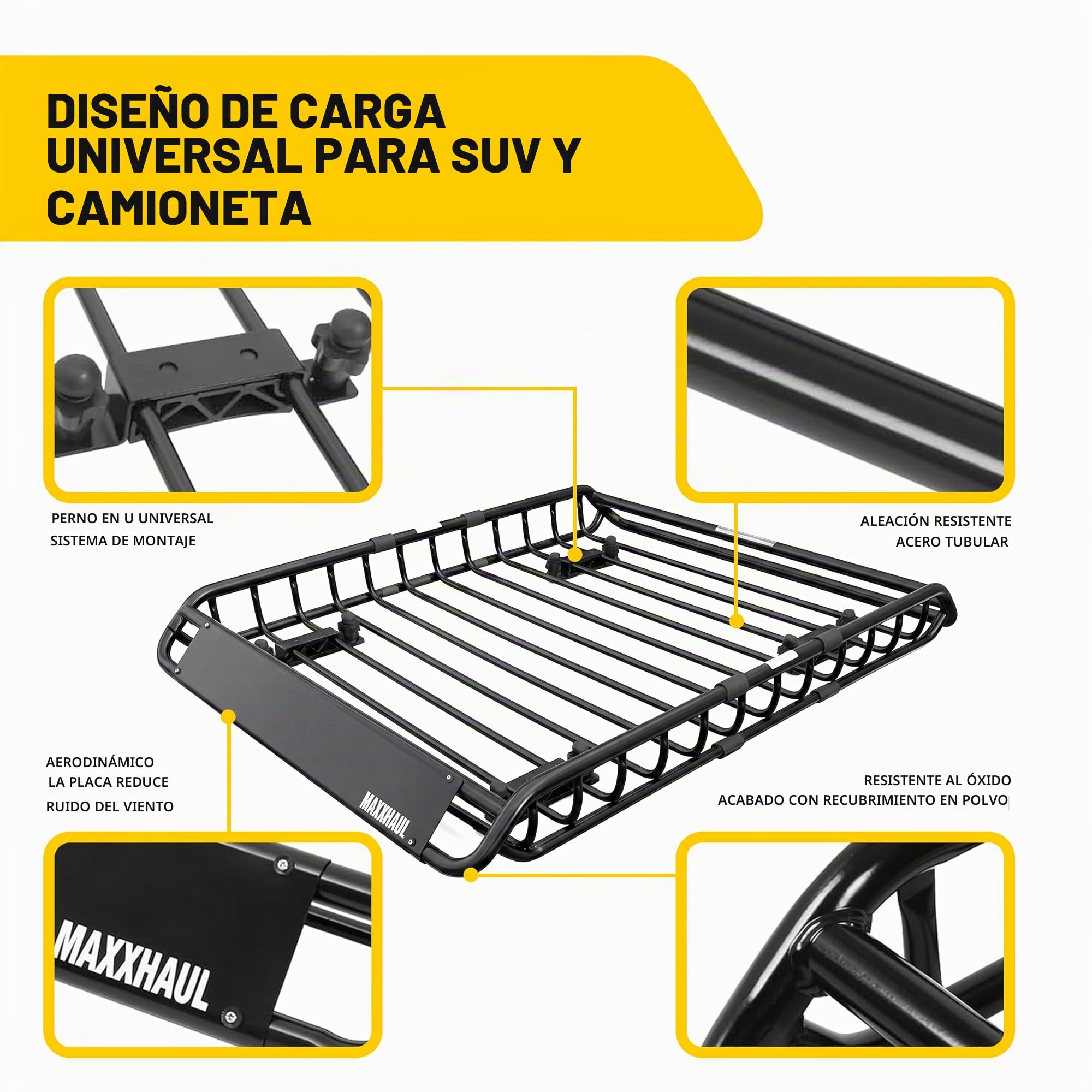 MAXXHAUL 70115 - Portaequipajes para Techo de 46 x 36 x 4-1/2 Pulgadas, Cesta de Acero, Soporte para Equipaje Superior de Coche para SUV y camionetas, Capacidad de 150 Libras, Color Negro
