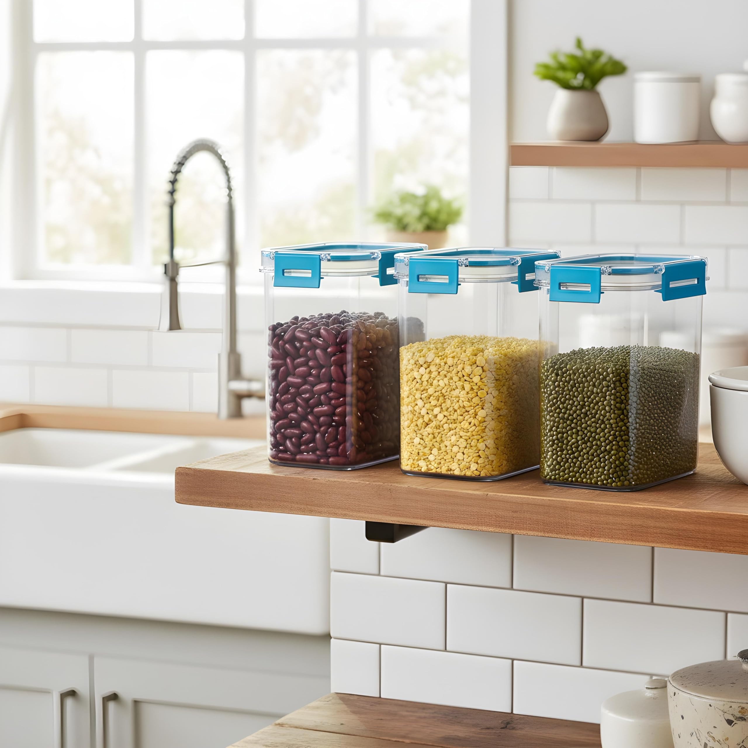 Polyset Click Tite, Air tight Kitchen Container Set, Multipurpose Storage Organiser for Dry Food, Pulses, Spice (Blue Set 3 Rectangular 1500)-image-8